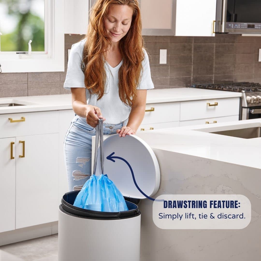 Plasticplace Code V Compatible (100 Count) Blue Recycling Bags Drawstring Garbage Can Liners 4.2-4.8 Gallon / 16-18 Liter 14.75" x 28"