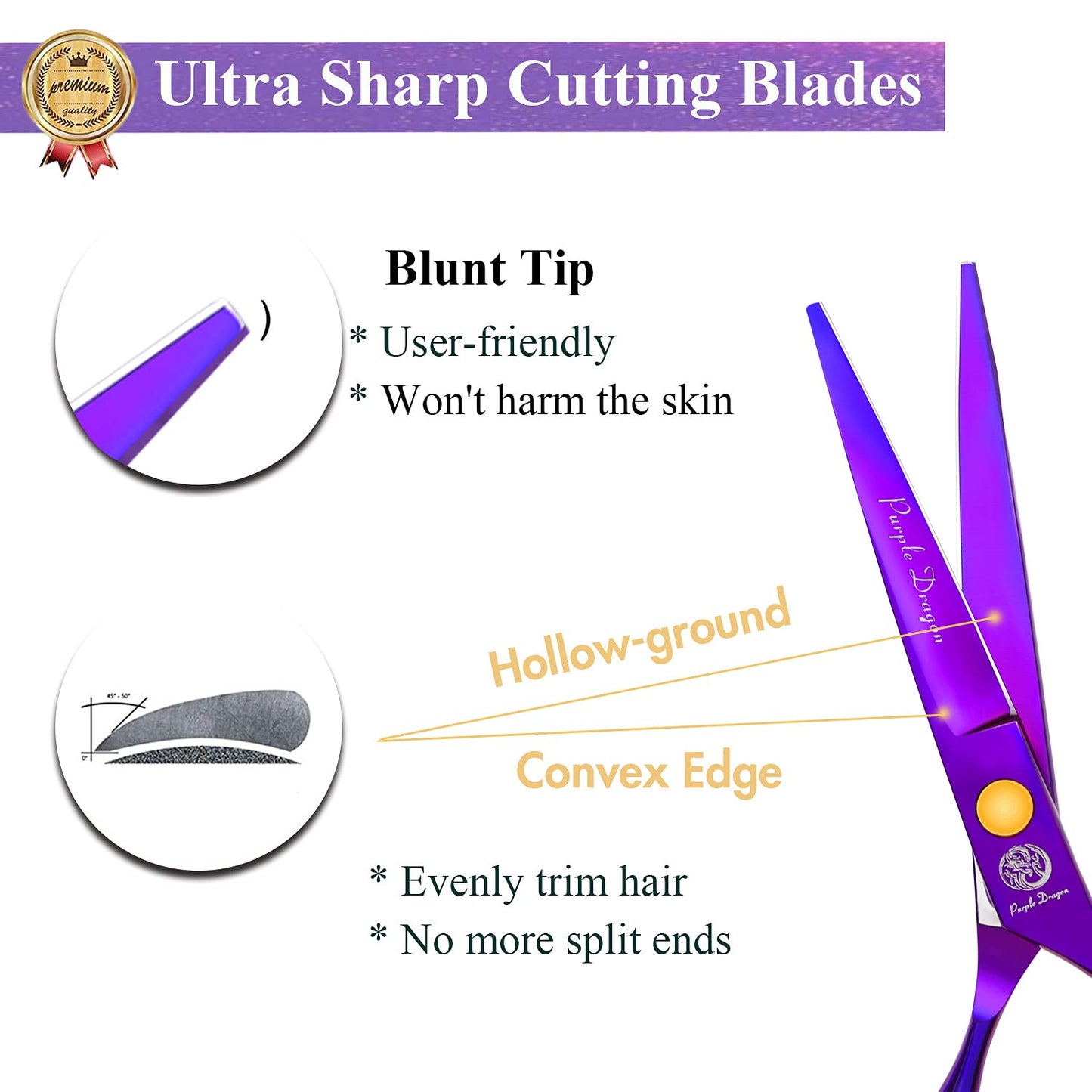 Purple Dragon 5.5 inch Hair Cutting Scissors Set with Razor, Leather Scissors Case, Barber Hair Cutting Shears Hair Thinning/Texturizing Shears for Professional Hairdresser or Home Use (Purple)