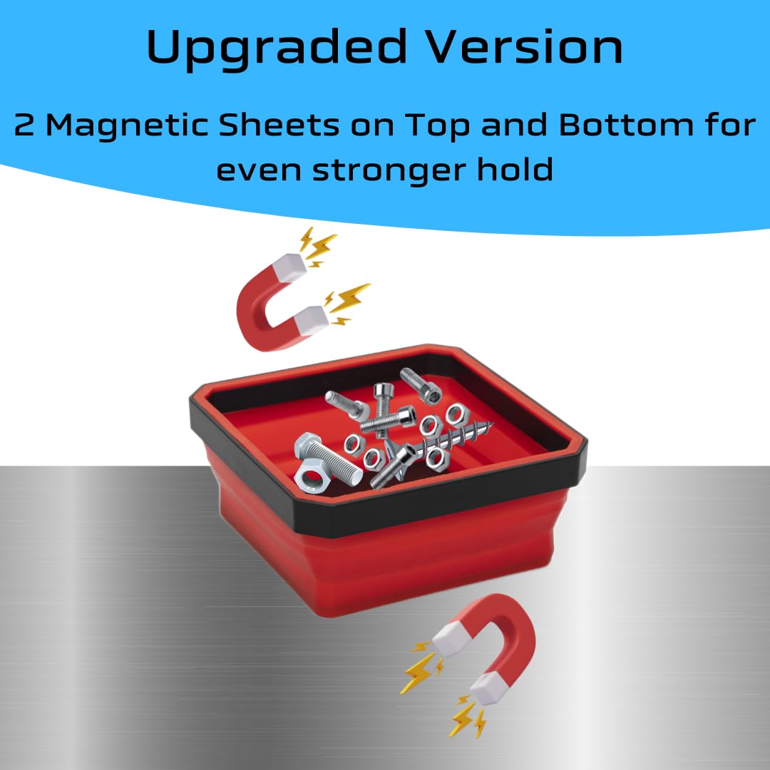 Bagulet Magnetic Parts Tray – 4-Pack Collapsible Silicone Bowls for Screws, Nuts, Bolts – Never Lose Small Parts Again – Non-Scratch Rubber Base – Telescopic Magnetic Pickup Tool