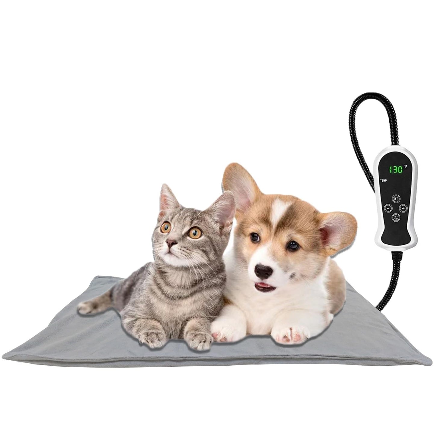 TJOY Pet Heating Pad Electric Heating Pad for Dogs and Cats Indoor Warming Mat Heated Pet Bed with Auto Power Off (M:22''x18''(Gray))