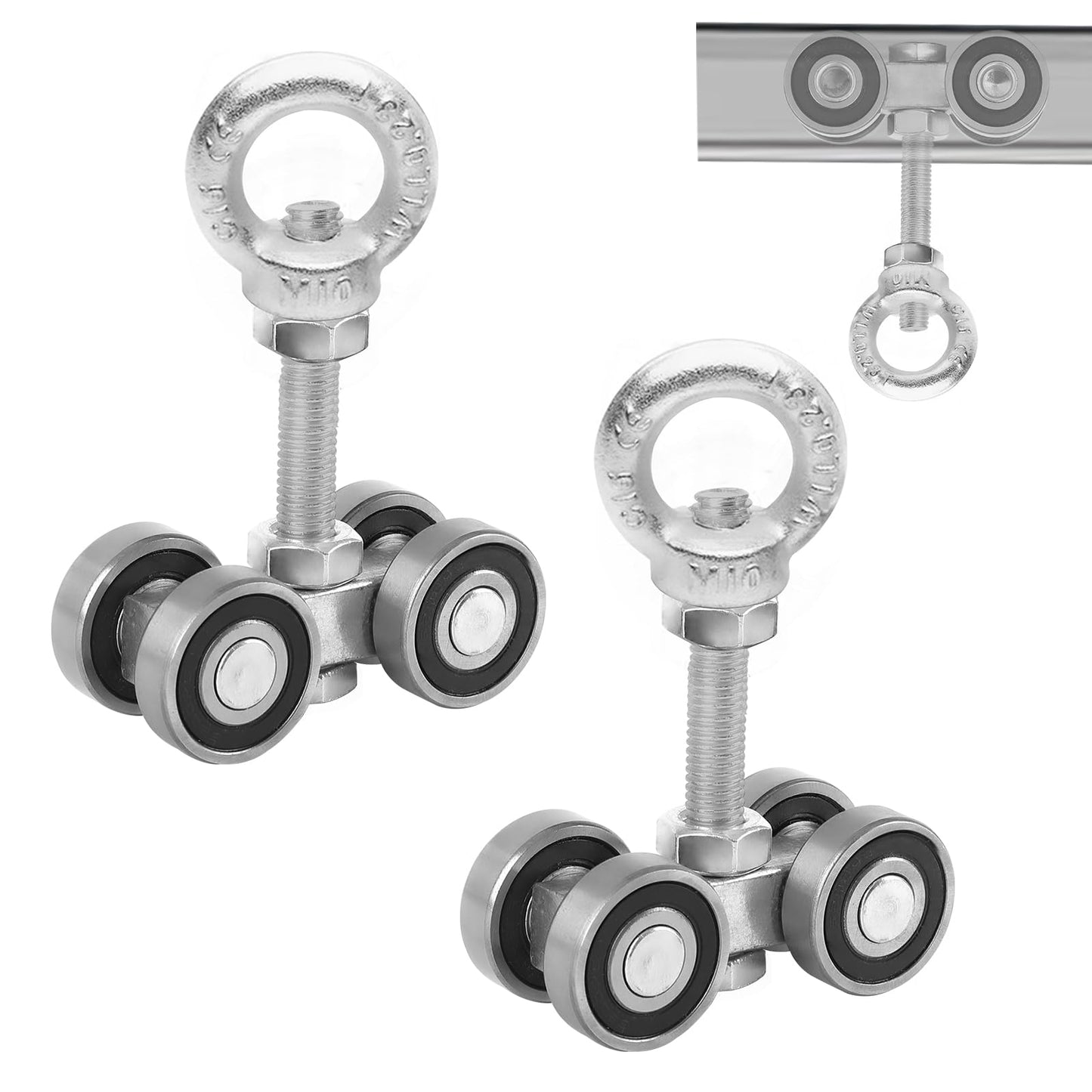 BIAXJUNY 4 Wheel Trolley Assembly Rollers, Silent Strut Trolley, Solid Steel, M10 Bolt, Lifting Eye Nuts, 1-5/8" Wide Strut Channel (2pc)
