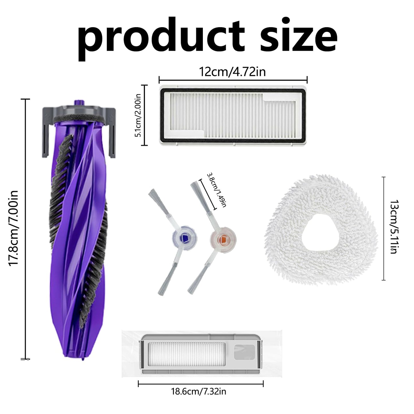 Frexusuent 18Pcs Replacement Part Kit for Narwal Freo X Ultra Robot Vacuum Cleaner, 1 Main Brush, 2 Filters, 2 Dust Bags, 4 Mop Pads, 8 Side Brushes Accessories Attachments