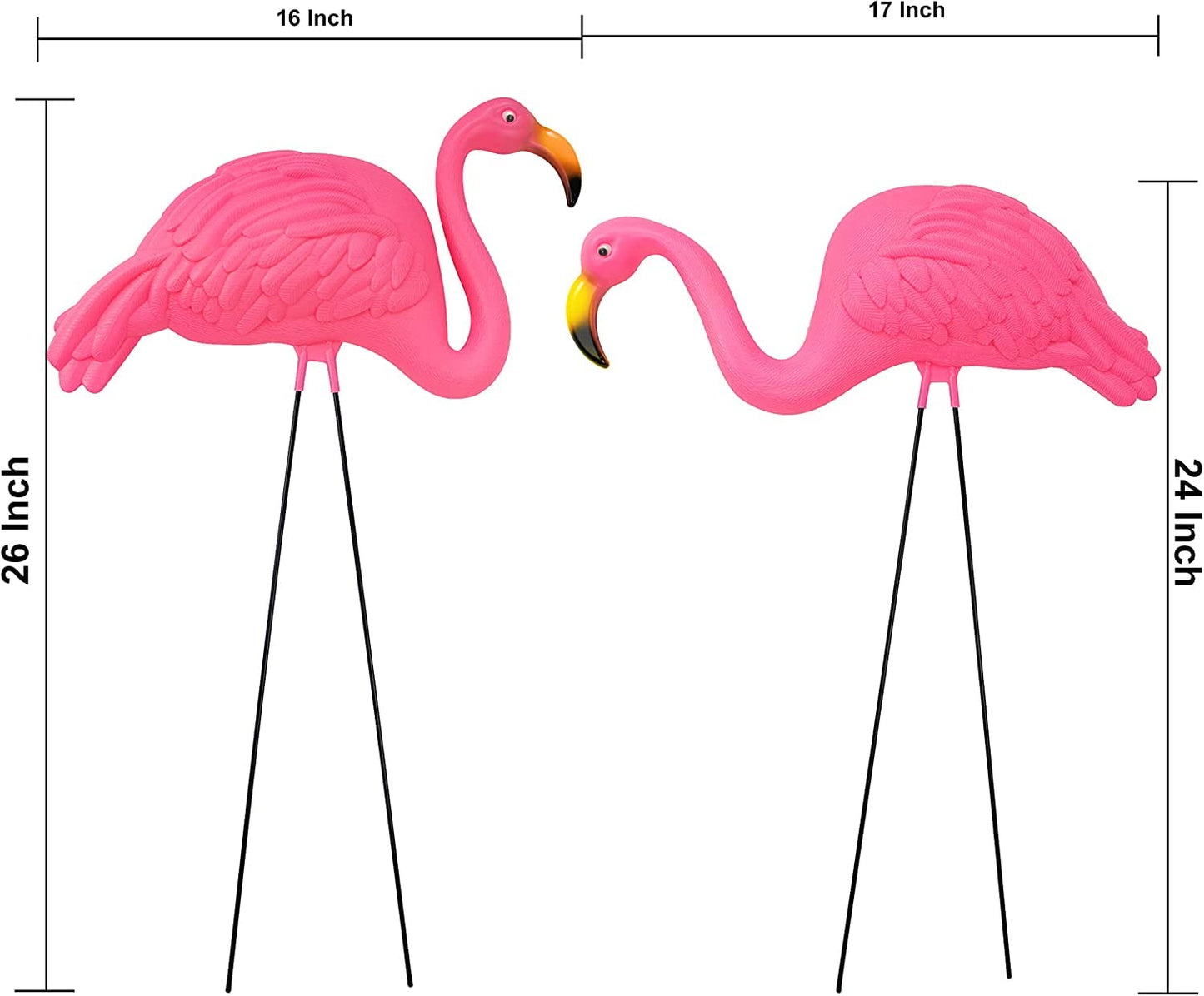 GiftExpress Pack of 2, Large Bright Pink Flamingo Yard Ornament/Lawn Ornaments/Ink Flamingo Garden Yard Stakes/Adjustable Feet Length and Gesture