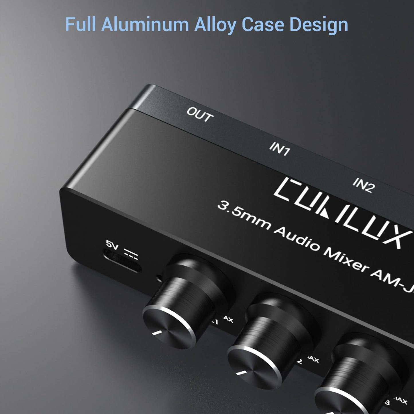 Cubilux 4-Channel 3.5mm Audio Mixer, Ultra-Low-Noise Mini Audio Mixer for Sub-Mixing, 1/8” 4 Channel Audio Switcher DC 5V, Suitable for Smartphone Audio System, Guitars, Bass, Keyboards