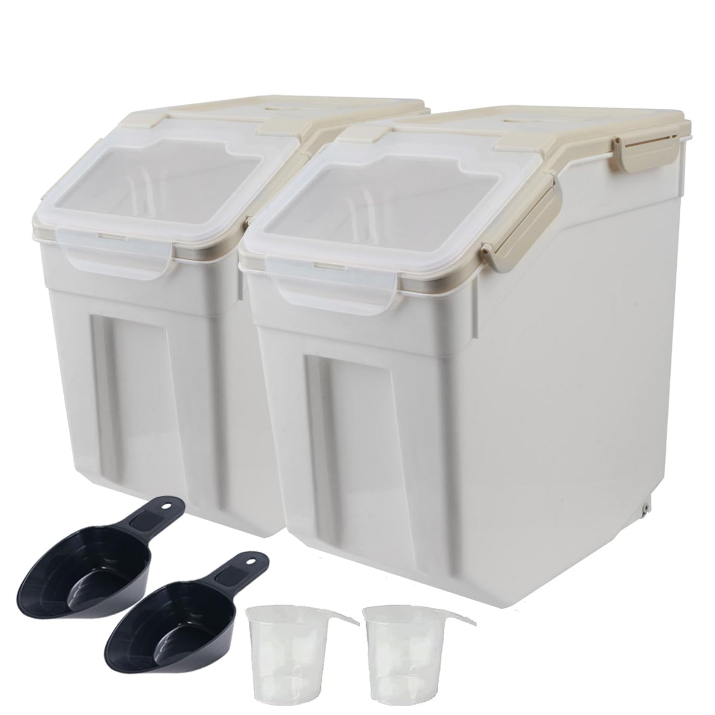 Flour Storage Container - 2Pack Rice Container 25 lbs, Flour Bin with Scoop & Wheels, Rice Dispenser for Kitchen Pantry Bulk Sugar, Cereal, Beans, Dog Pet Food Organizer - Gray