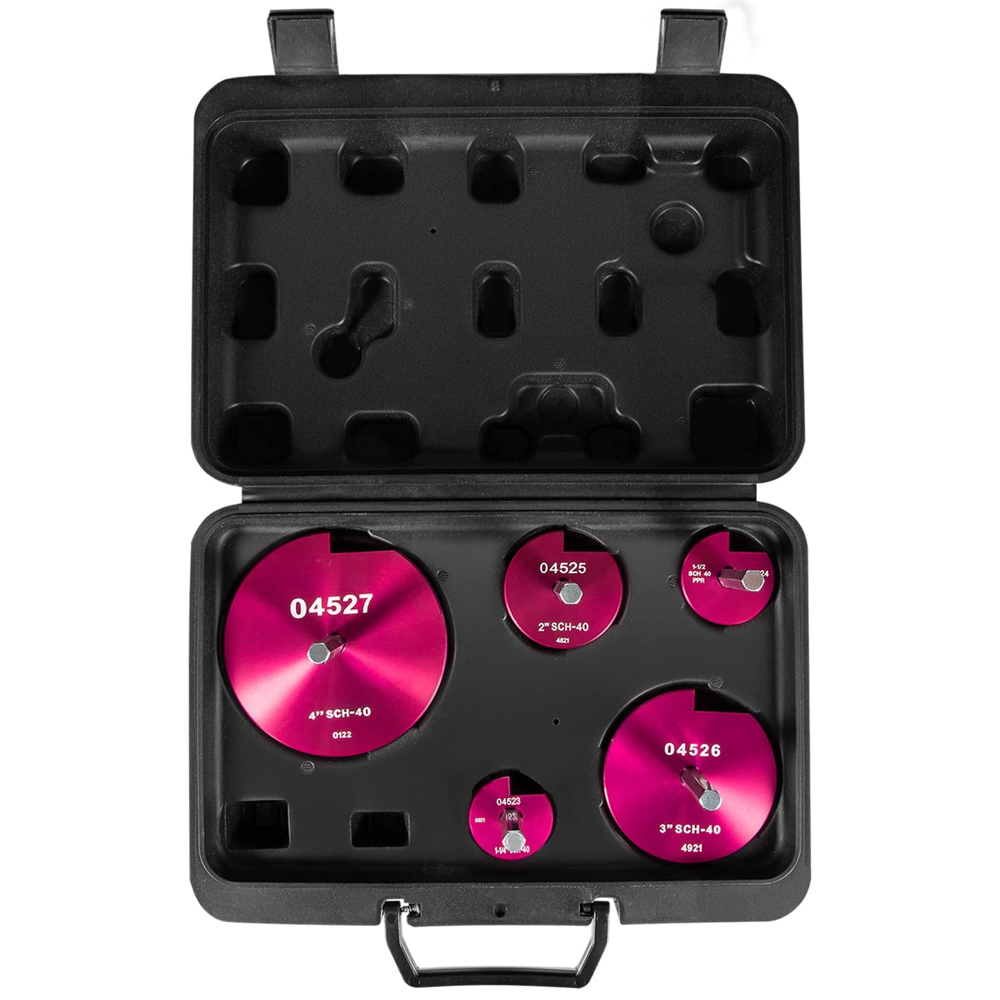 5-Piece Plastic Pipe Reamer Tool Kit for PVC, CPVC & ABS Fittings,Includes 1.25", 1.5", 2", 3", 4" Reamers,Compatible with Standard 1/2" Drills,3/8" Hex Shaft, for Exhaust, Drain, Water Pipes Cleaning