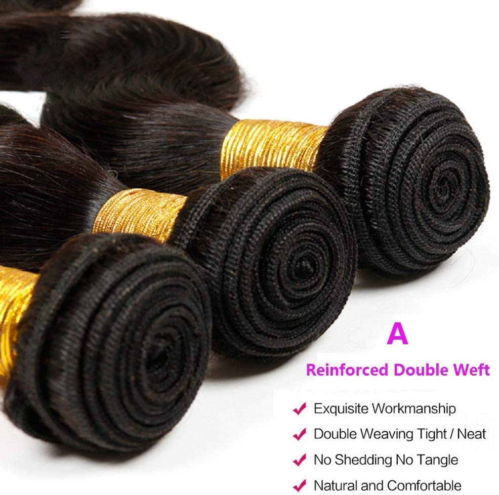 Body Wave Human Hair Bundles (10 12 14 Inch) 100% Unprocessed Human Hair Extensions for Women Brazilian Virgin Hair Weave Bundles Natural color