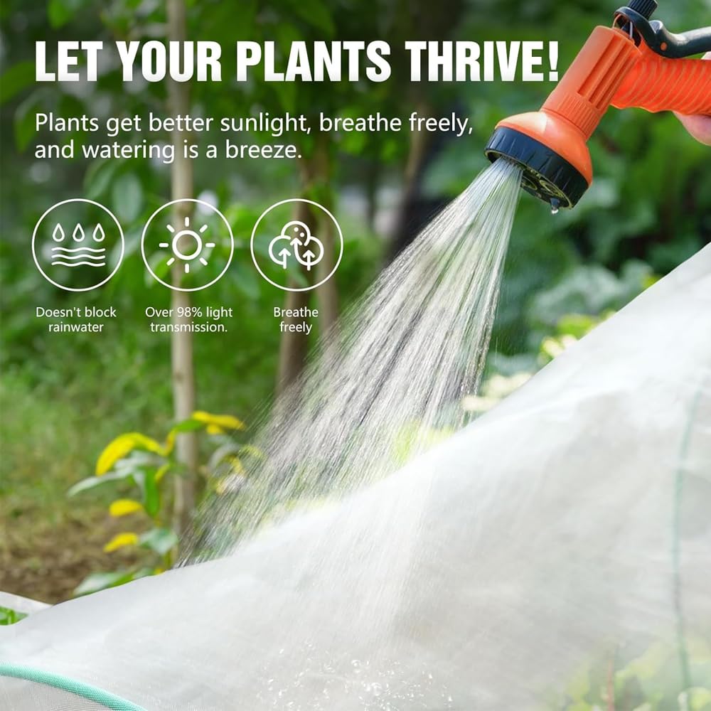 Garden Netting Kit for Raised Beds, 10x33FT Ultra Fine Mesh Netting with 6 Sets of Fiberglass Garden Hoops for Raised Beds, Vegetable Plants Fruits Flowers Birds Animals Barrier Protection Net