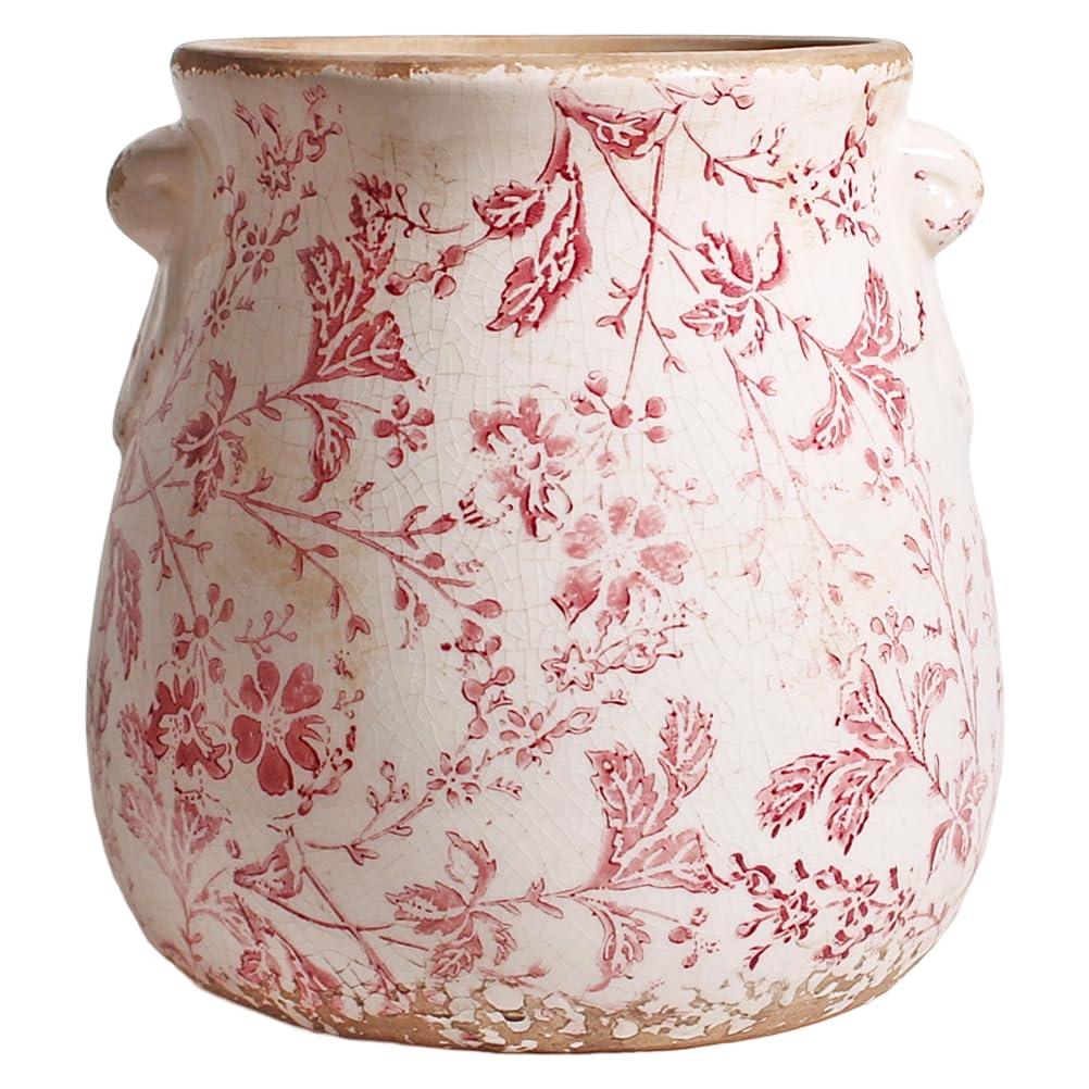 Xiaan Jiaju 6.68in. Tuscan Planter & Room and Home Decor, Decorative Vase, Indoor/Outdoor Ceramic Plant Pot, Drainage Hole, Red
