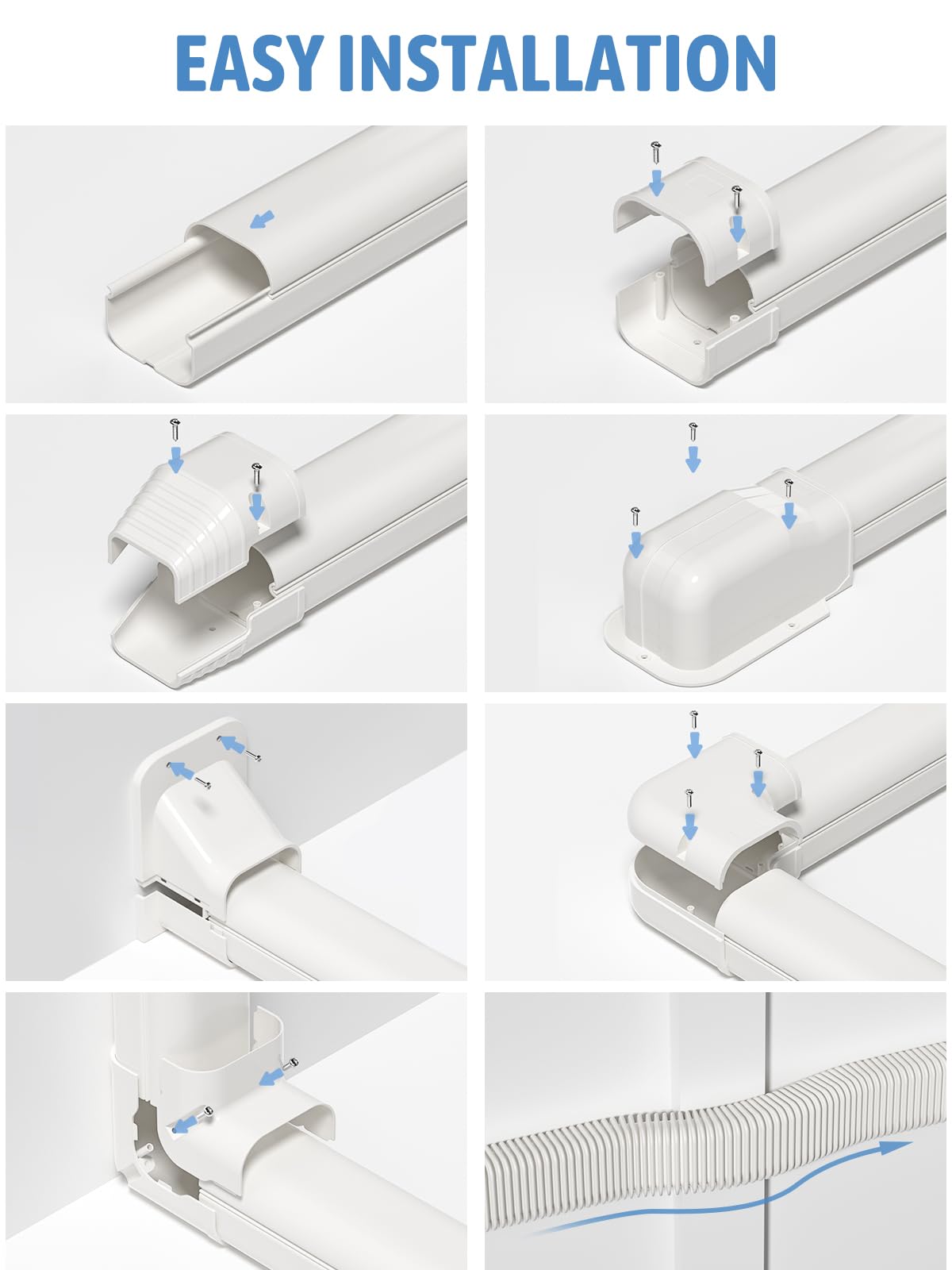 Kalkehay 3" W x 16Ft L Line Set Cover Kit for Ductless Mini Split Air Conditioners, PVC Decorative Cover for Central AC and Heat Pump Systems Tubing Cover