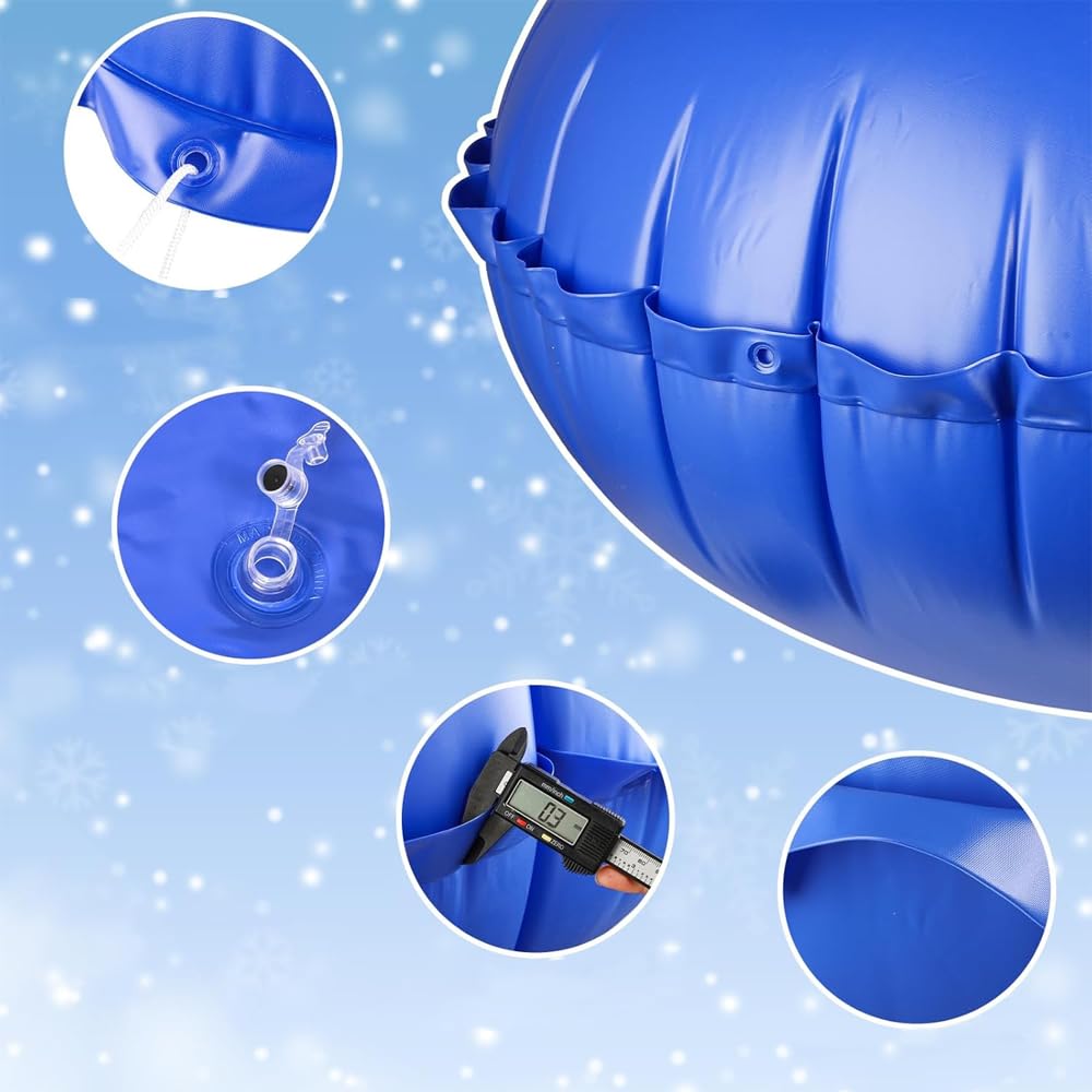 4 pcs 4 * 4 Ft Pool Pillows for Above Ground Pools Round Pool Pillow for Winter Winterizing Closing Air Pillow Cold Resistant 0.3mm Thick with 4 pcs 49Ft Ropes for Supporting Pool Covers