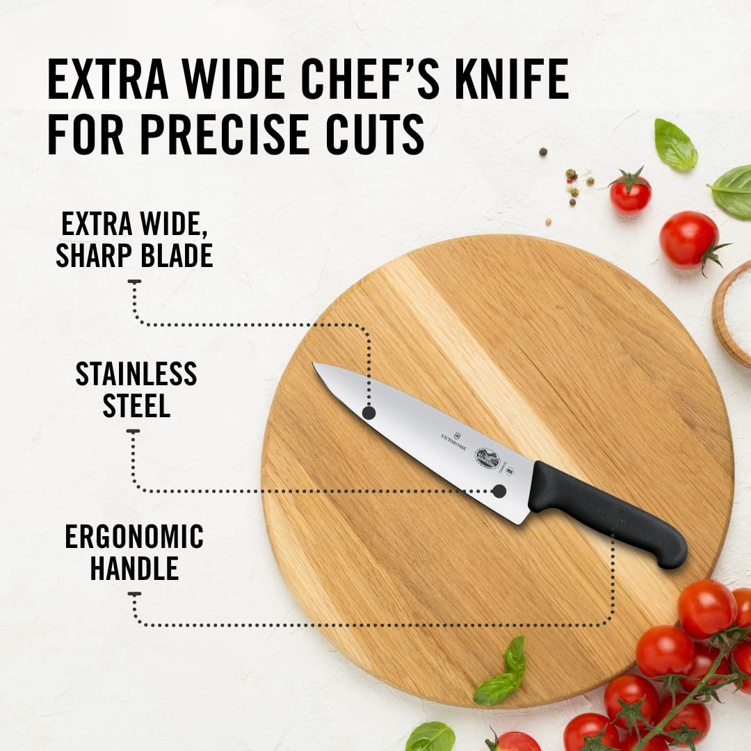 Victorinox Fibrox Chef's Knife, 8" Straight Extra Wide Blade, Black