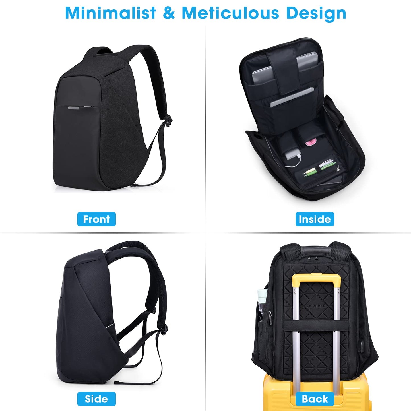 Anti Theft Backpack - 15.6 Inch Laptop Travel Backpack with Hidden Zipper and USB Charging Port - Waterproof Business Computer Bag for Men & Women
