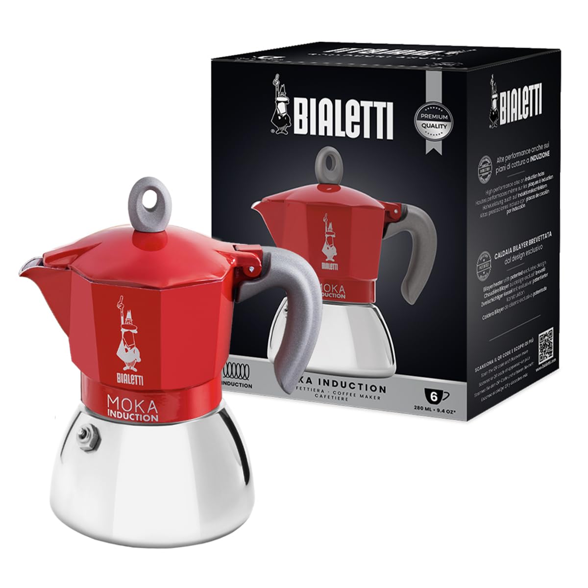 Bialetti Moka Induction 6-Cup, Red