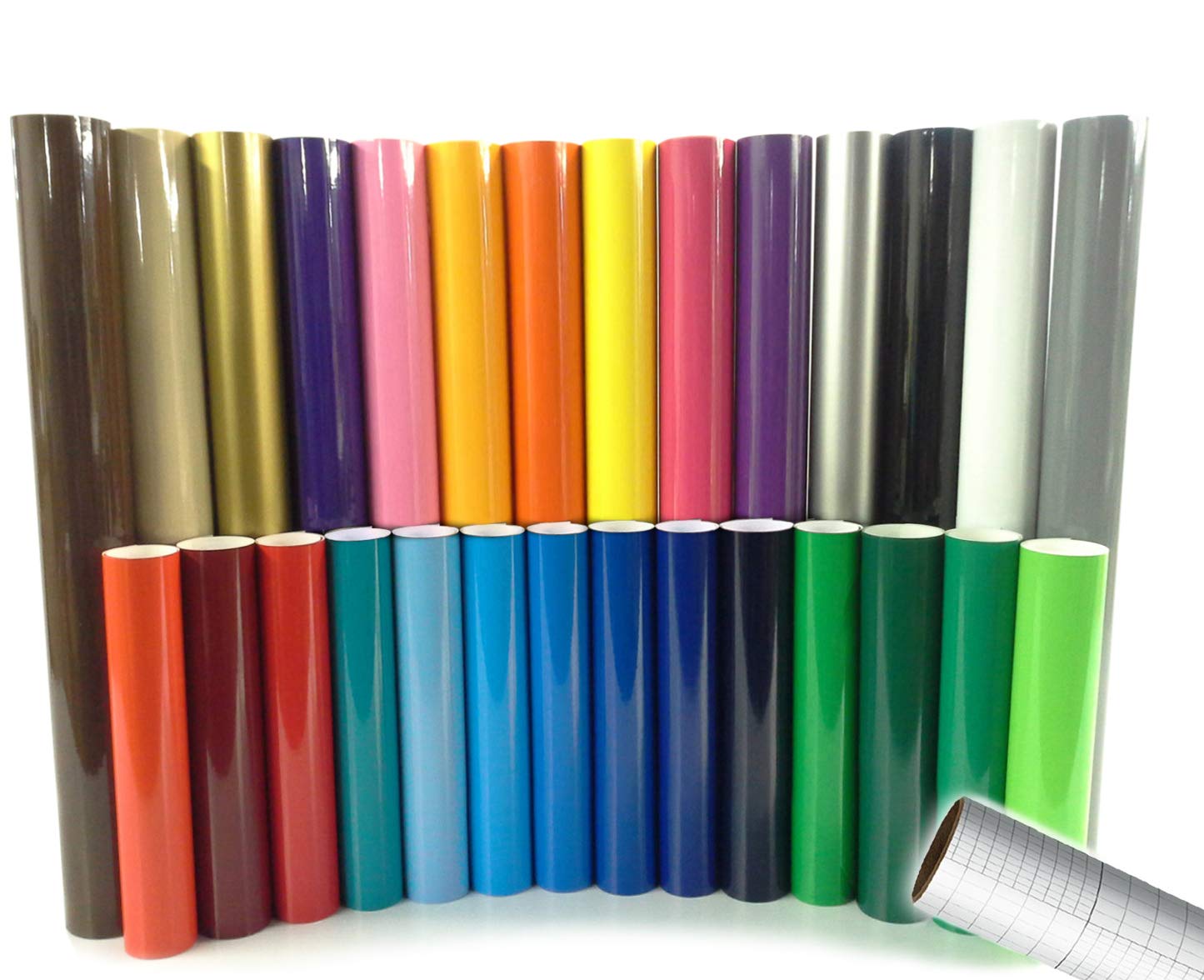 ORACAL 651 Gloss Craft Adhesive Vinyl 12 Inch x 30 Inch Multi-Color Roll Bundle for Silhouette, Cricut & Die-Cutting Machines Including 12 Inch x 30 Inch Roll of VViViD Clear Transfer Paper (15 Color Rolls)