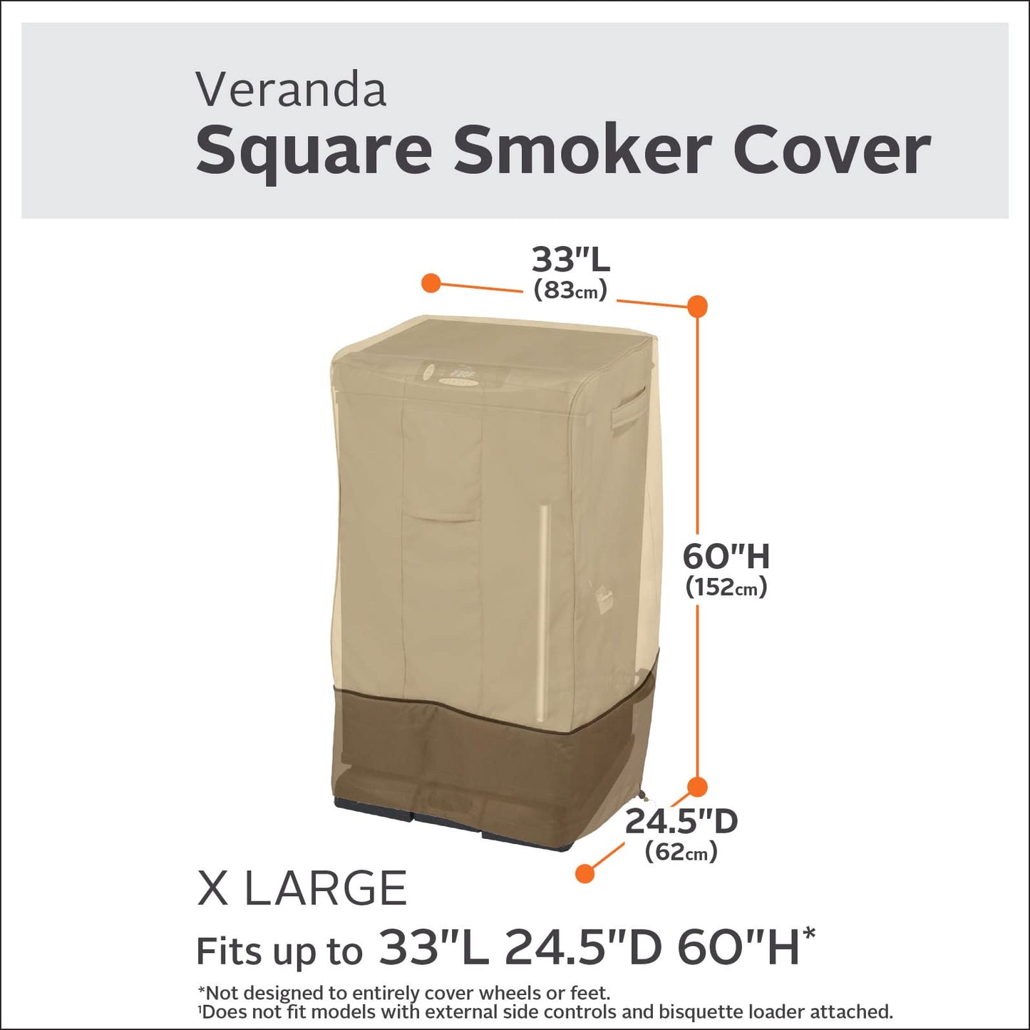 Classic Accessories 55-857-051501-00 Veranda Square Smoker Cover, X-Large, Pebble/Bark/Earth