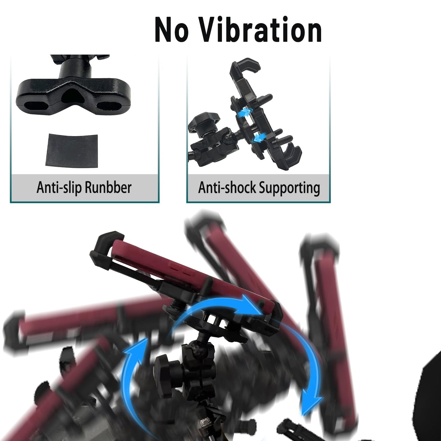 QYMOTO ATV Cell Phone Holder,Motorcycle Phone Mount Anti Vibration Handlebar Mount 360 Cellphone Holder Clamp Compatiable with Polaris Can am CFMOTO Fits for iPhone Samsung Google All 2.5-6.93" Phones