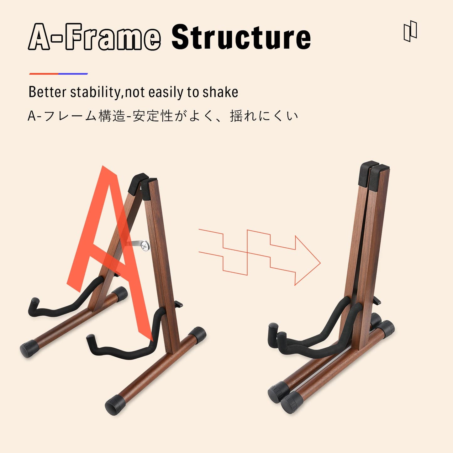 Donner Wooden Guitar Stand, Acoustic Guitar Stand Folding Electric Guitar Stand Floor with Foam Padded for Bass, Ukulele, Mandolin, Banjo, Cello