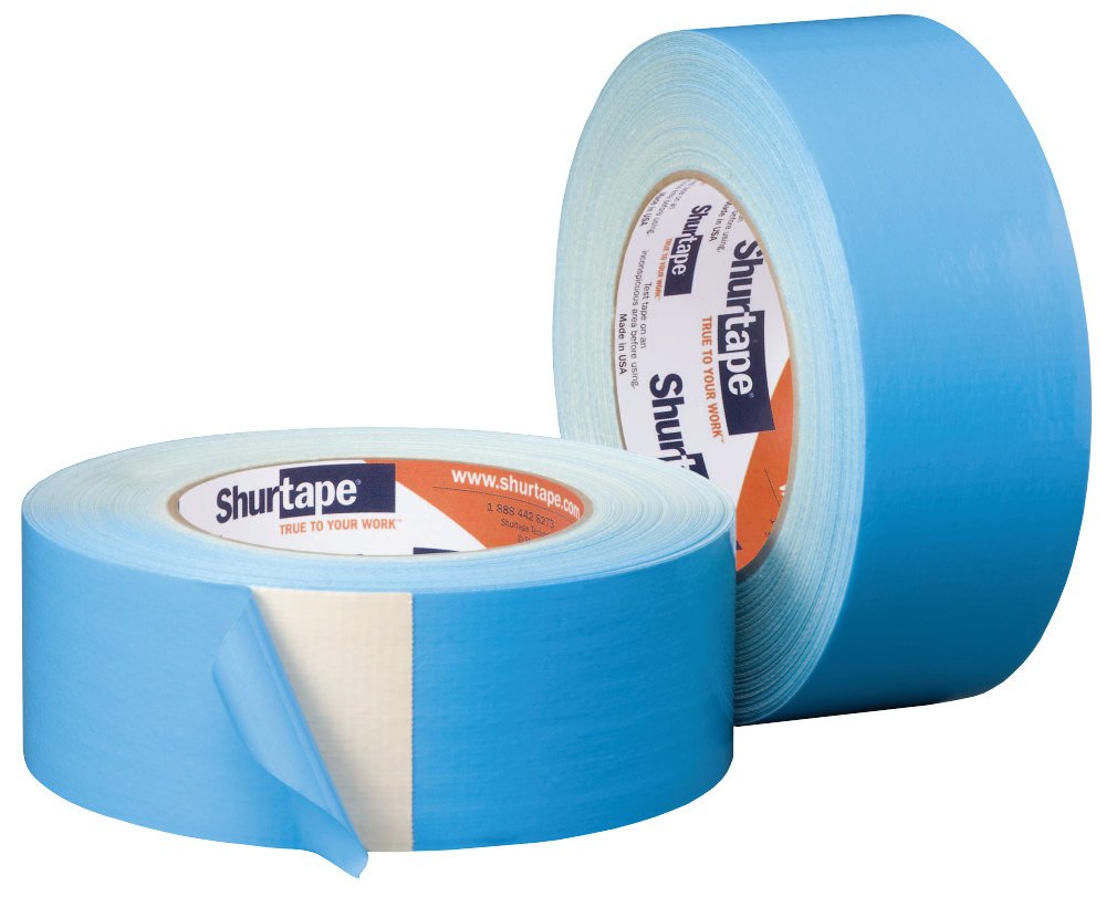 Shurtape DF 545 Double-Sided Carpet and Duct Tape, Sticks to Hardwood, Concrete, Tile and More, Natural with Blue Liner, 48 MM x 33 Meters, 1 Roll (152496)