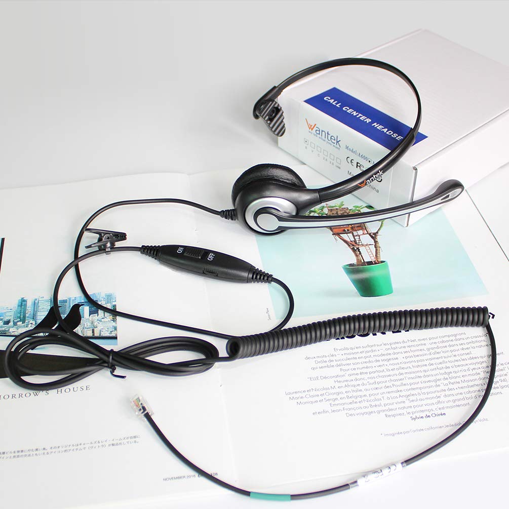Wantek Corded Telephone Headset Mono w/Noise Canceling Mic for ShoreTel Plantronics Polycom Toshiba NEC Dterm Nortel Norstar Meridian Siemens ROLM Packet8 Landline Deskphones(F600S2)