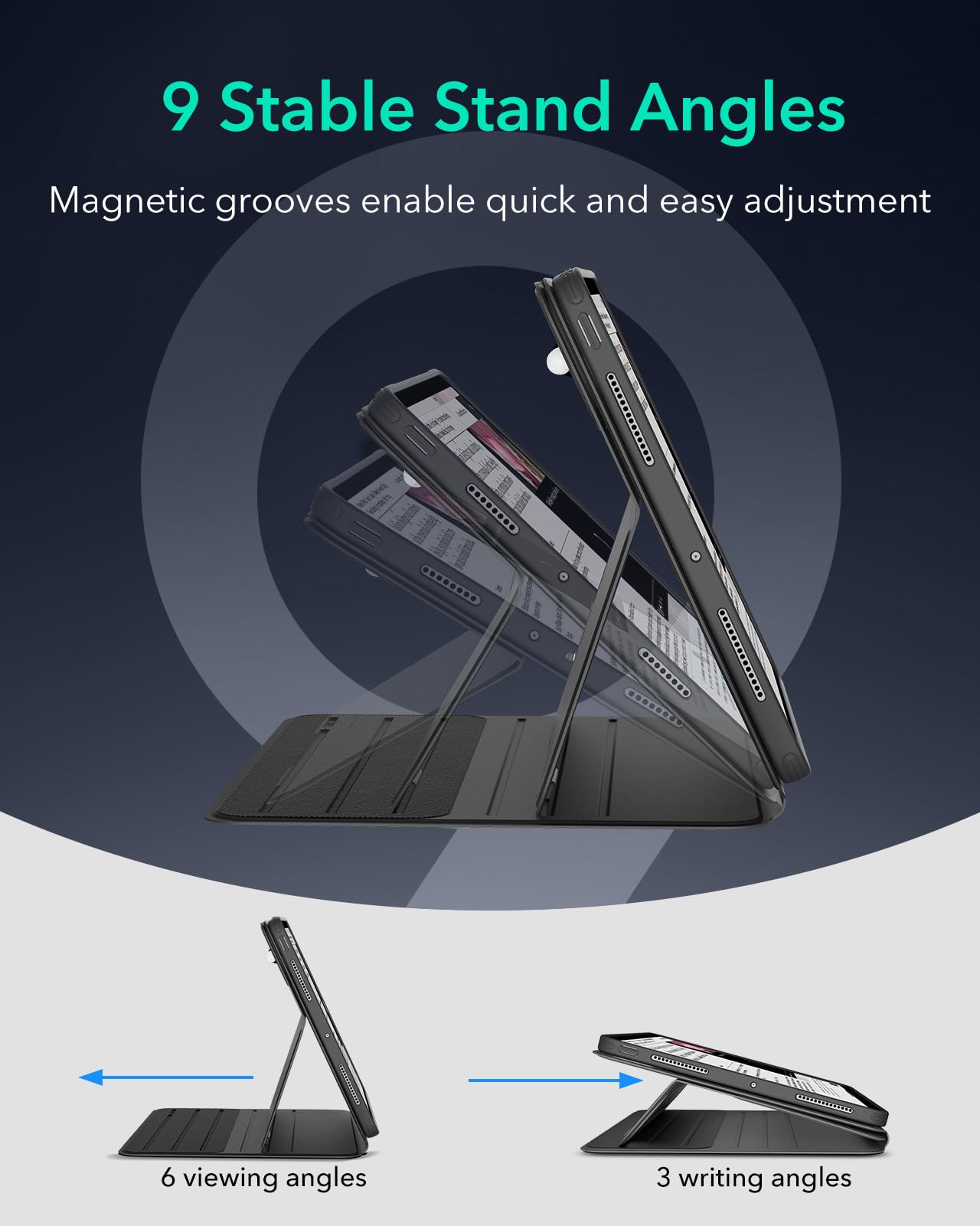 ESR for iPad Pro 13 Inch Case M4 (2024), iPad Pro 13 Rotating Case with Removable Magnetic Cover, Adjustable Portrait/Landscape Stand with Raised Screen View, 9 Standing Angles, Shift Series, Black