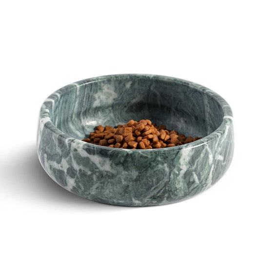 Natural Marble Dog Bowls, 5lbs Non-Slip Cat and Dog Food Bowl, No-Tip Weighted Dog Dish, Durable Food and Water Bowl, Easy to Clean, Holds 4 Cups(Indian Green)