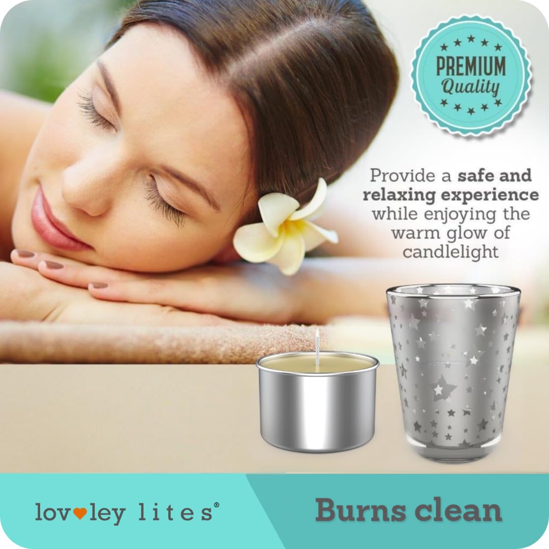 Lovley Lites Soy Tealight Candles Vanilla - 36 Premium Long Burning 1 Inch Tall Tea Lights Scented with Complimentay Glass Candle Holder