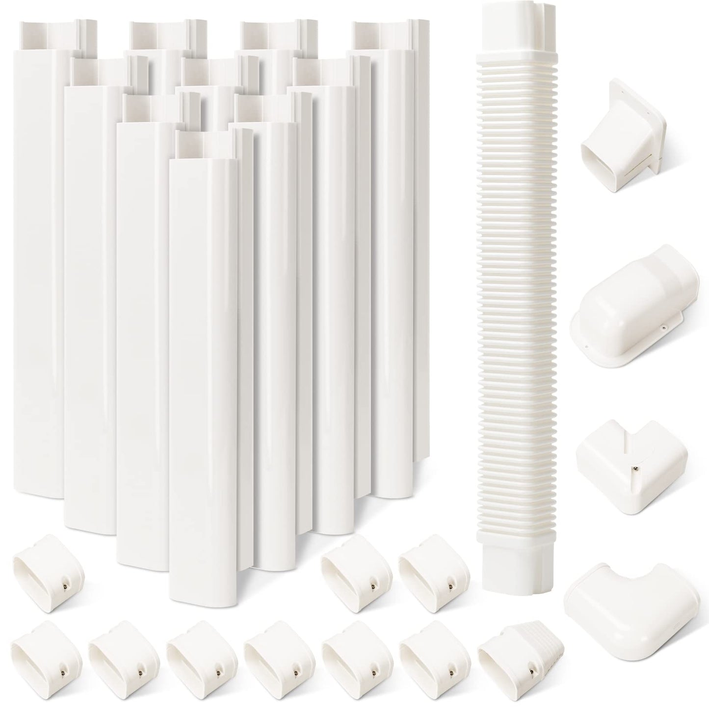 HOXHA 3" W 16.1Ft L Line Set Cover Kit for Mini Split & Central AC Systems - White PVC Tubing Cover - 487mm Length