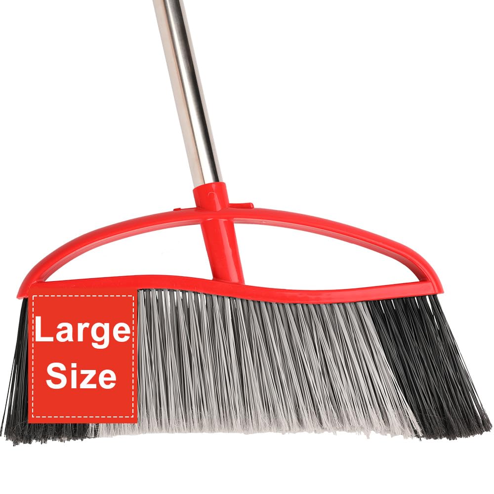 GLOYY Outdoor Broom, 15.7'' Wide Broom, Heavy Duty Broom with Long Handle, Angle Broom with Stiff Bristles, Sweeping Broom for Yard, Garden, Garage (Red)