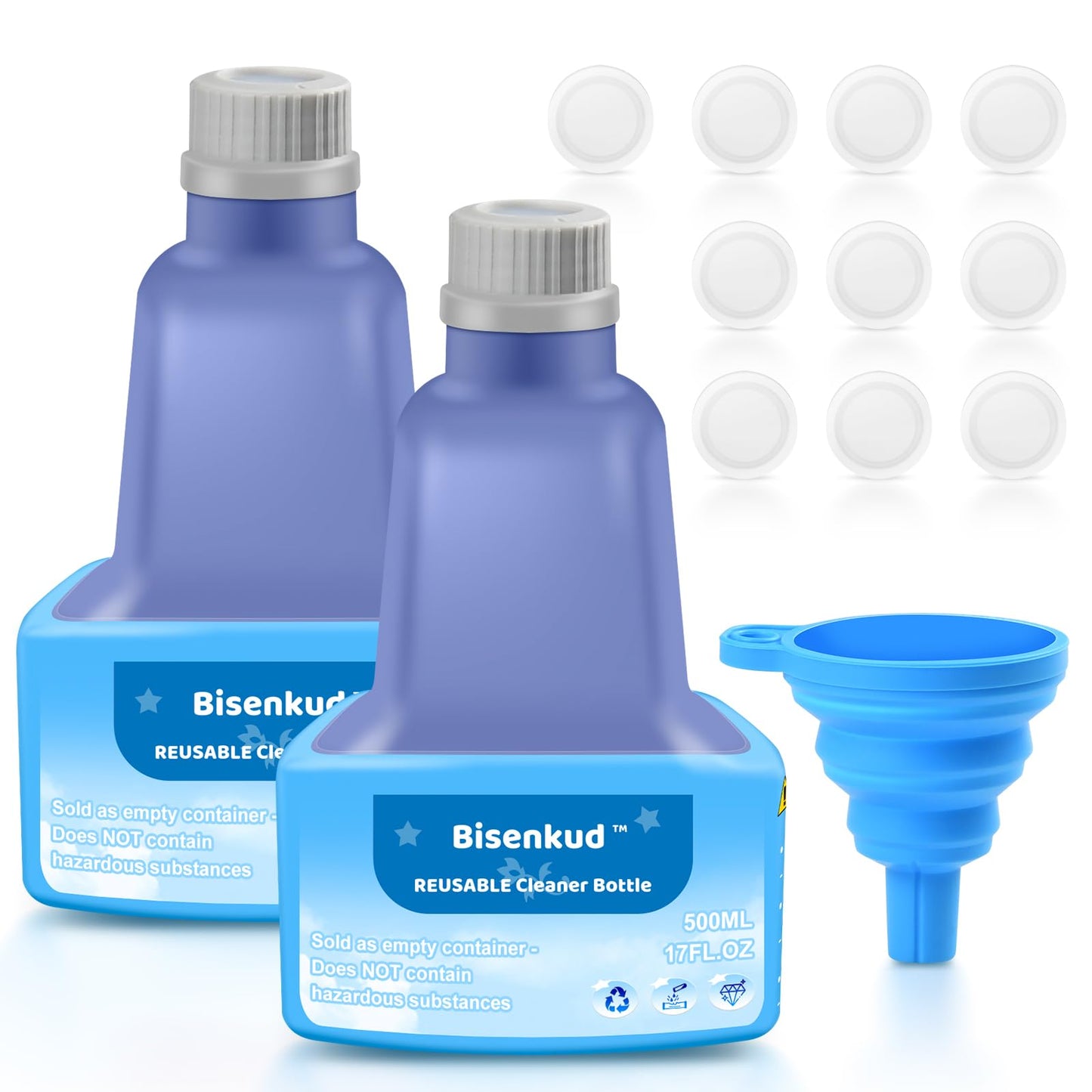 Bisenkud 2 Pack Refillable Bottle for Swiffer Wet Jet Mop - 500ml /17 FL OZ - Leak-Proof HDPE Solution Bottle, Empty，Not for Power mop
