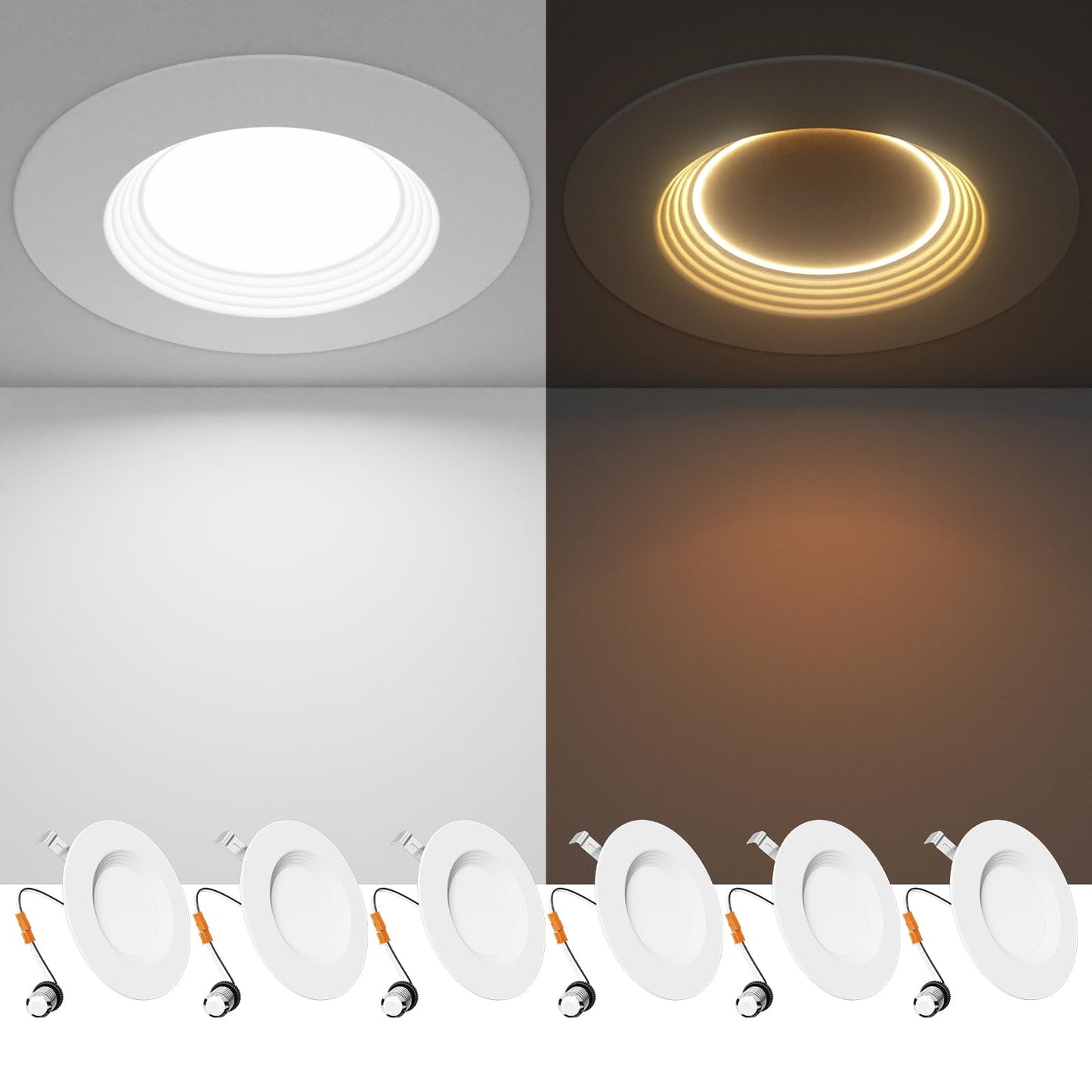 Ensenior 5/6 Inch 5CCT LED Pot Lights with Night Light 6 Pack, Retrofit Recessed Led Ceiling Lighting, Baffle Trim, Dimmable, 9W=110W, 1000LM, 2700K/3000K/3500K/4000K/5000K Selectable, IC Rated - FCC