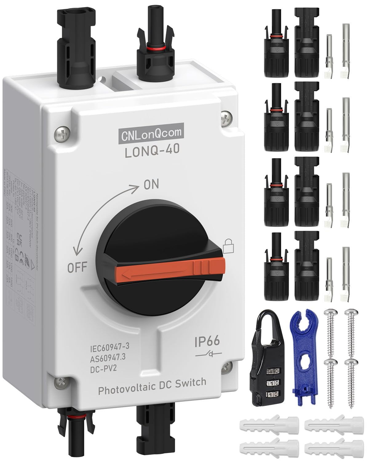 CNLonQcom Solar Disconnect Switch 32 Amp DC1200V Isolator Switch with IP66 Waterproof Outdoor for Rooftop Solar Systems, RVs and Boats