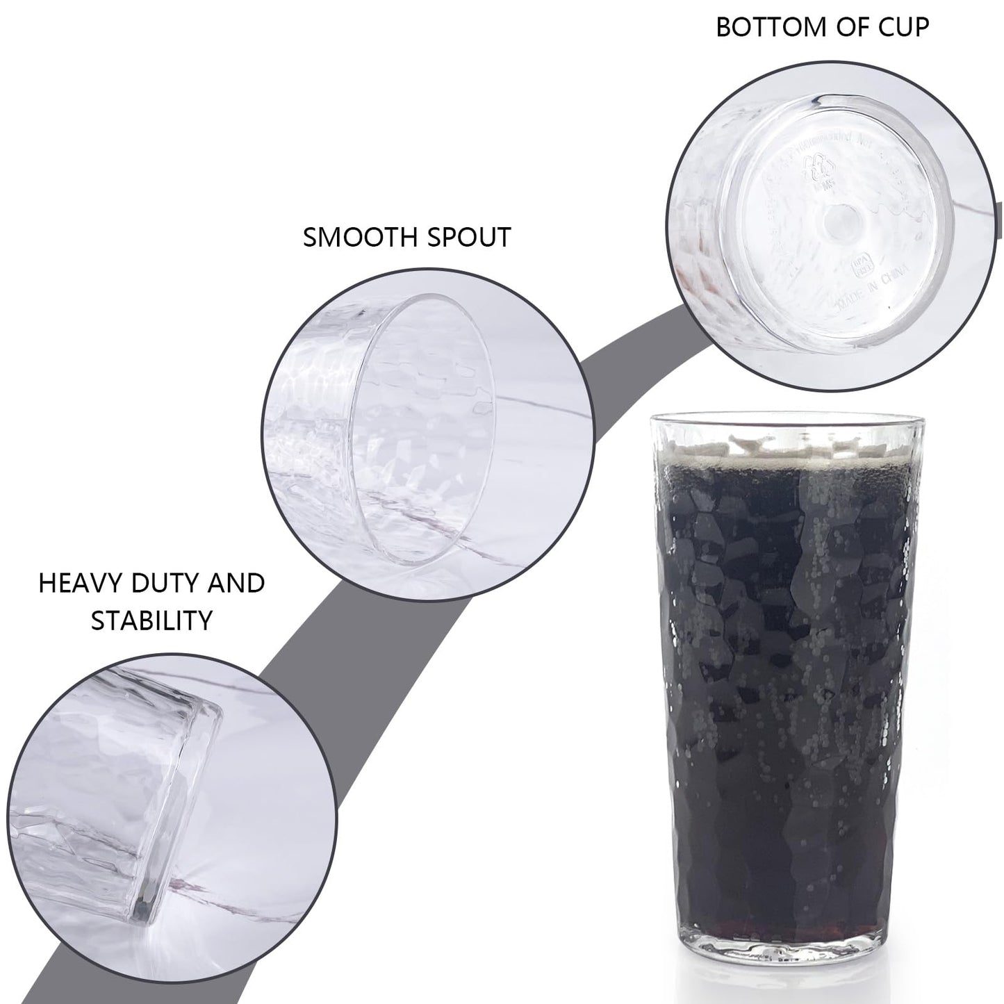 Yalin 24-Ounce Plastic Tumbler Acrylic Drinking Glasses, Reusable Plastic Cups, Stackable, BPA-Free, Shatter Proof, Dishwasher Safe, Set of 8 (Clear)