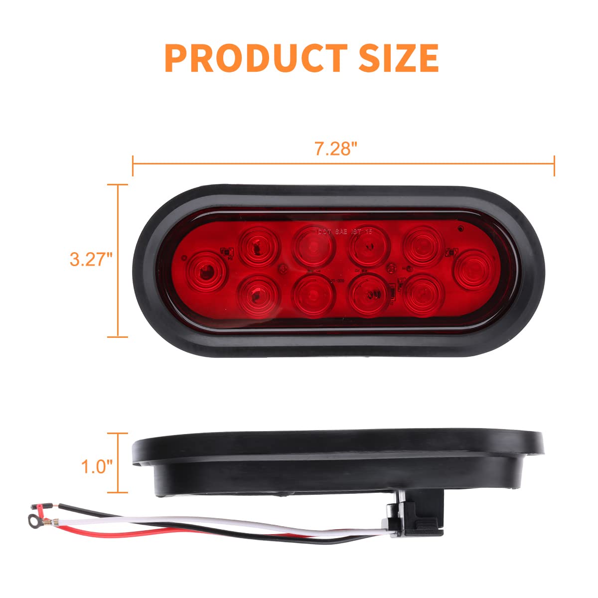 VINAUO 4 Red + 2 White 6" Oval LED Trailer Tail Light Kit, Grommets & 3-pin Water Tight Plugs Included, Stop Brake Turn Reverse Back Up Trailer Lights IP67 Waterproof for Trailer RV Truck Jeep