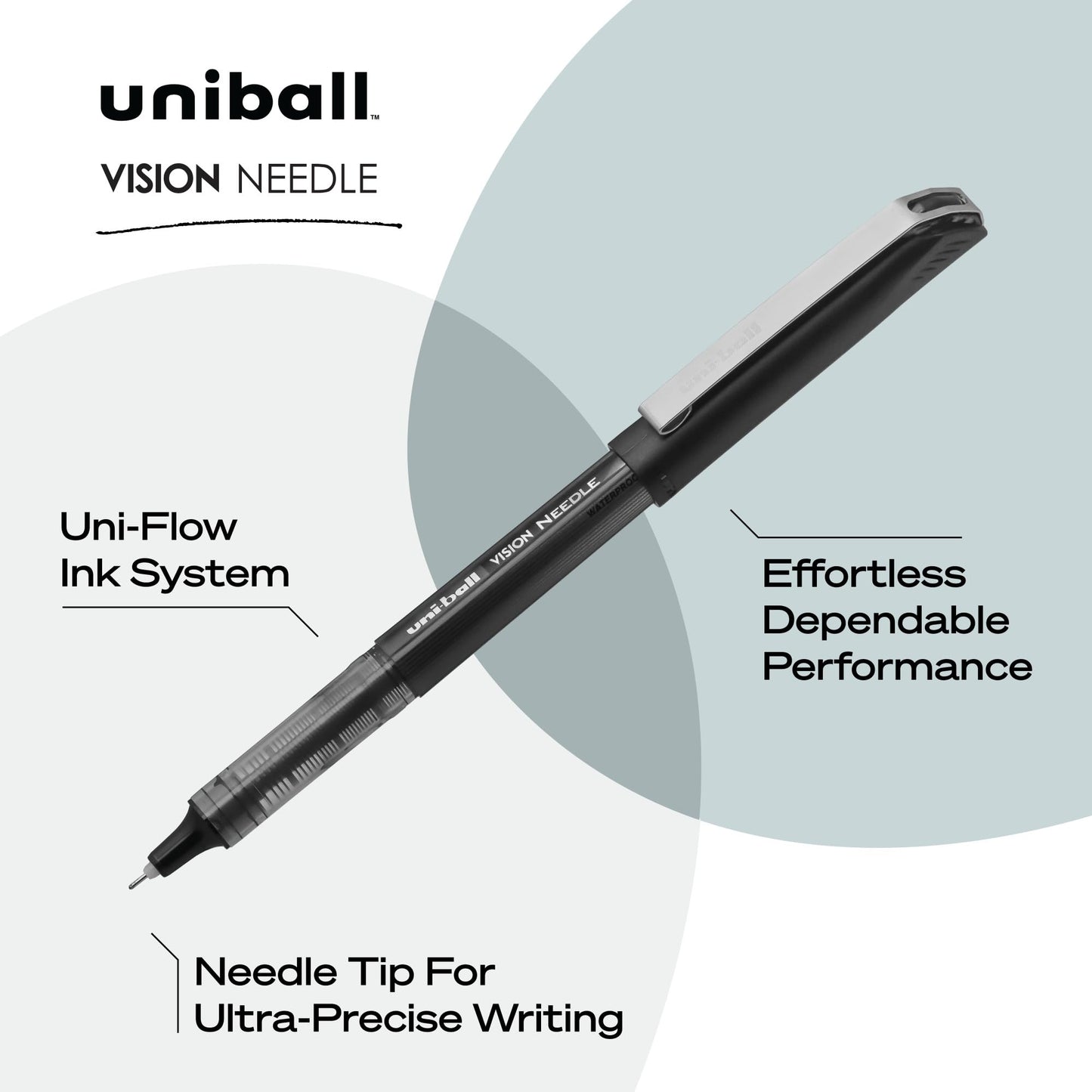 uni-ball VISION NEEDLE Rollerball, Stick Roller Ball Pen Micro-0.5mm, 12 Pack, Black Ink (1734918)