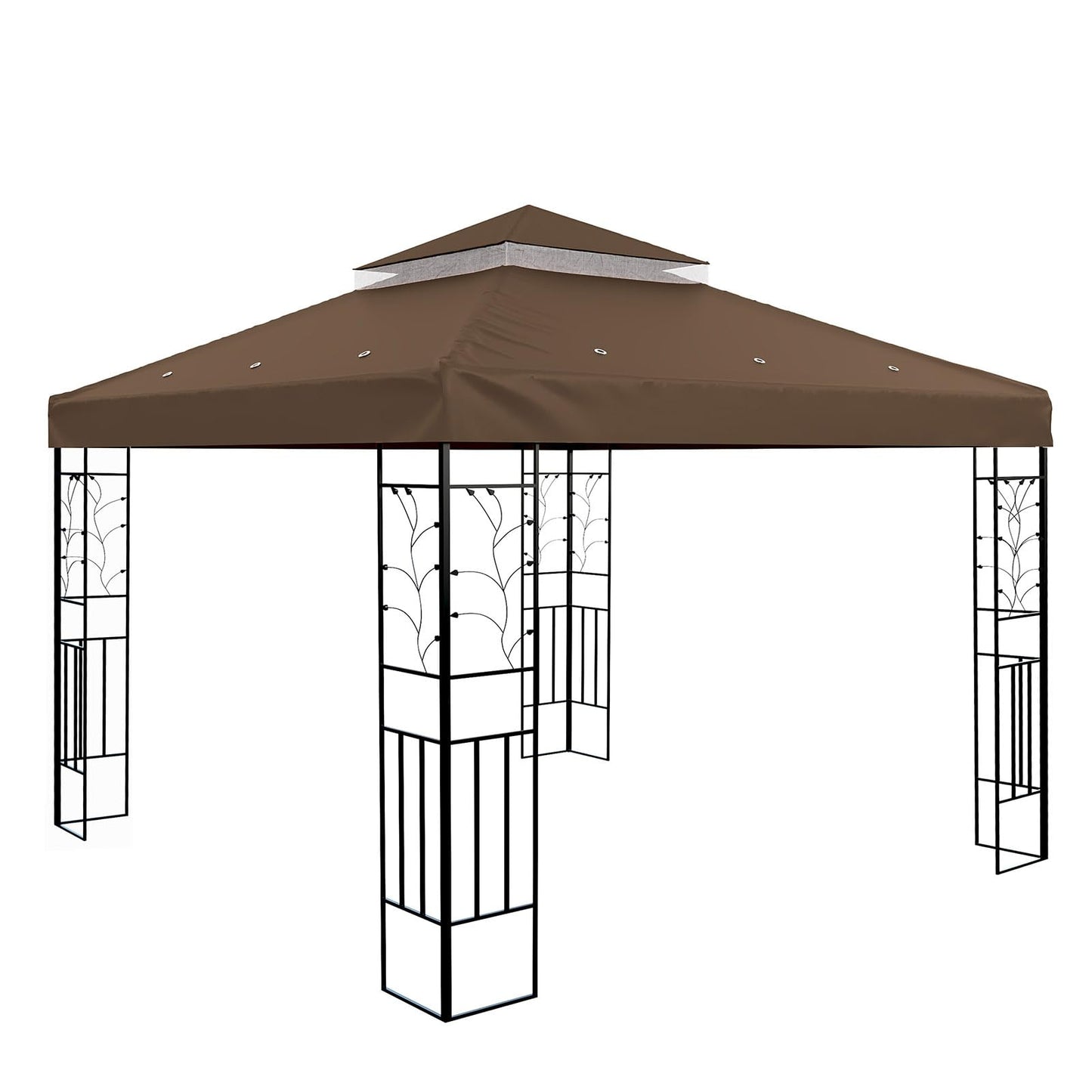 8'x8' Gazebo Canopy Replacement Top, 2 Tier Outdoor Waterproof Gazebo Canopy Cover with Drainage Hole, for Outdoor Patio Backyard Garden Lawn Sun-Shelter (Brown)