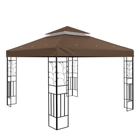 8'x8' Gazebo Canopy Replacement Top, 2 Tier Outdoor Waterproof Gazebo Canopy Cover with Drainage Hole, for Outdoor Patio Backyard Garden Lawn Sun-Shelter (Brown)