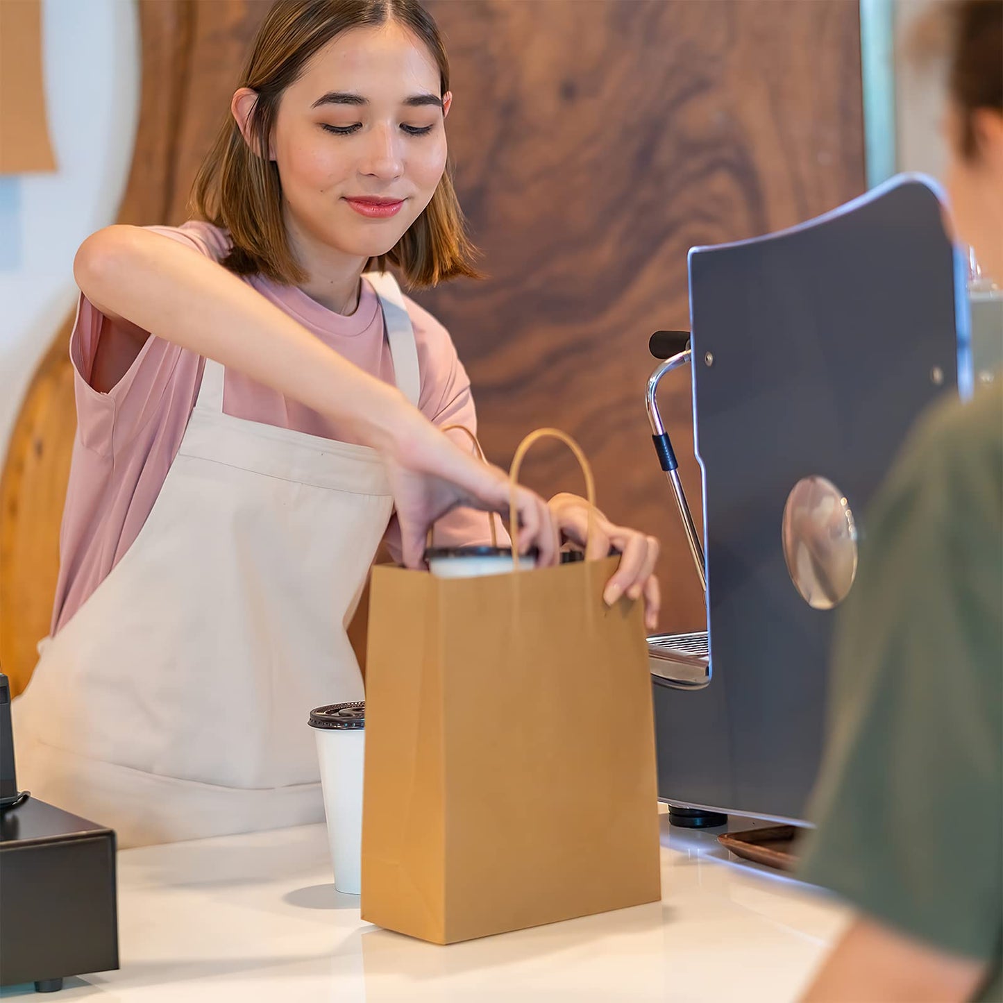 120Pcs Paper Bags with Handles Bulk, 8x4x10 Inch Kraft Paper Bags for Small Business, Shopping Bags, Retail Bags, Gift Bags, Merchandise Bags, Party Bags (Brown)