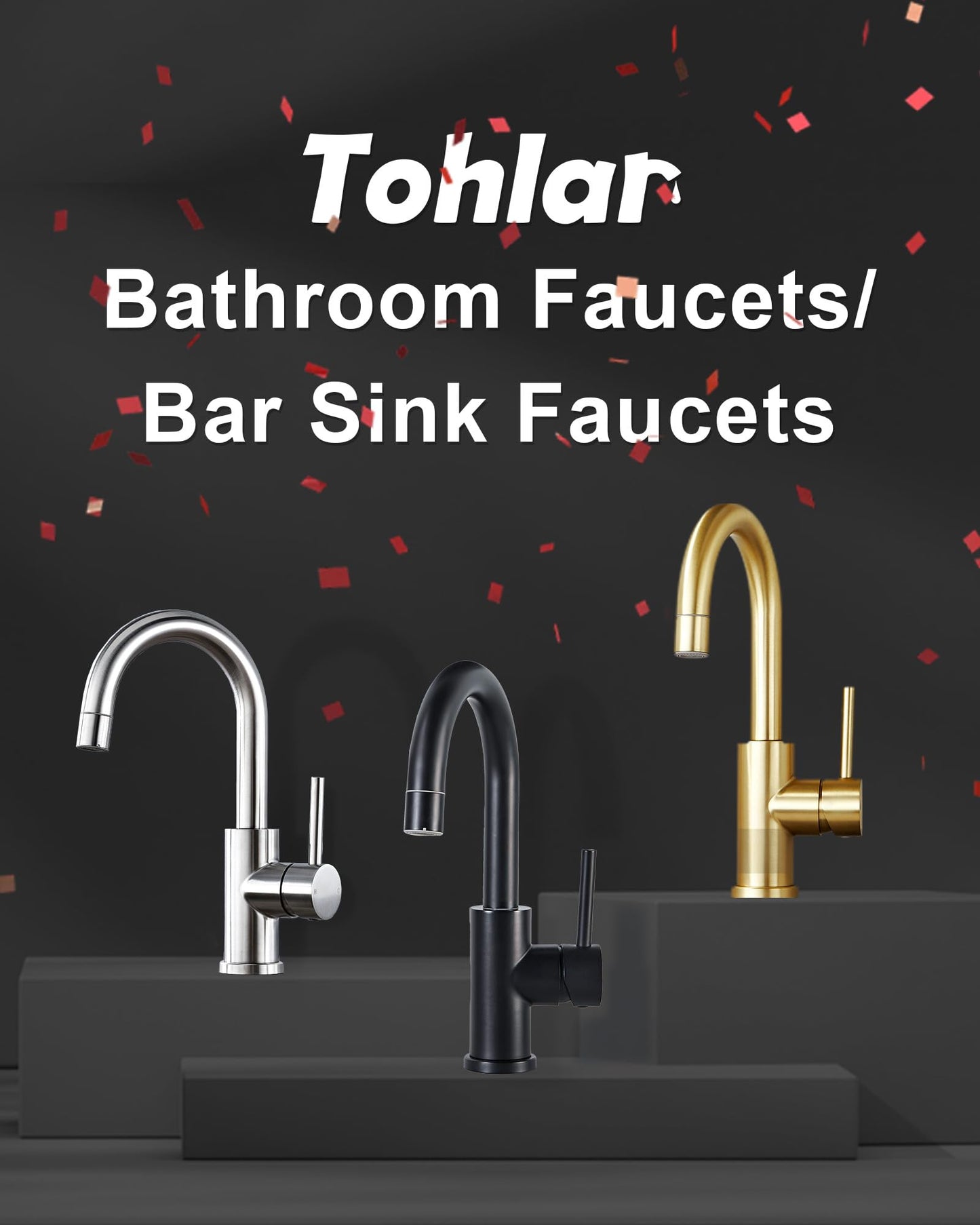 Tohlar Gold Bathroom Faucet, Brushed Gold Bathroom Sink Faucet with Sprayer, RV Vanity Small Kitchen Faucet with 360° Rotation Spout, Single Hole Bar Sink Faucet with Pop Up Drain, 24” Supply Hoses