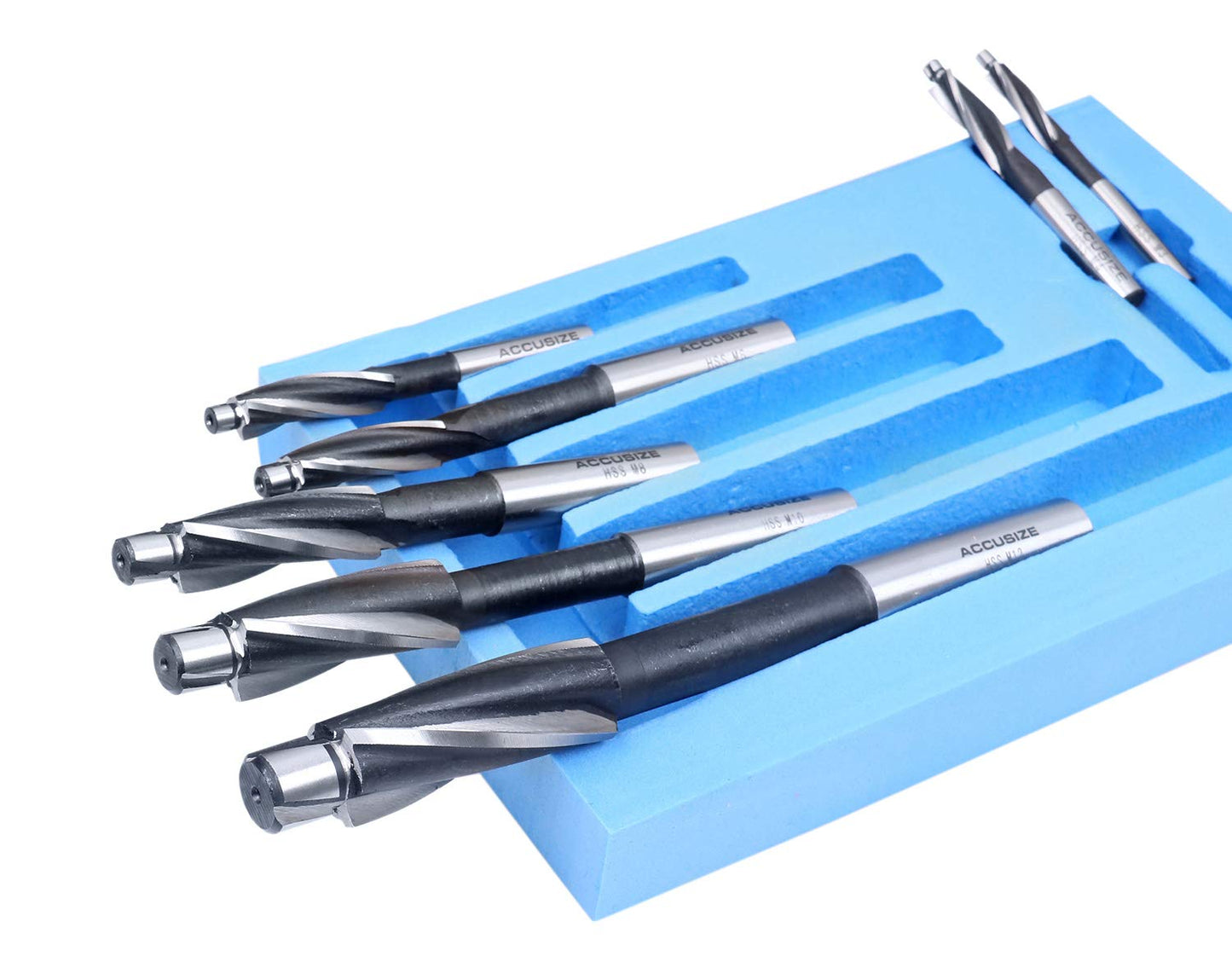 Accusize Industrial Tools 7 Pc Metric H.S.S. Solid Capscrew Counterbore Set, 3 Flute, Straight Shank, 508S-007M