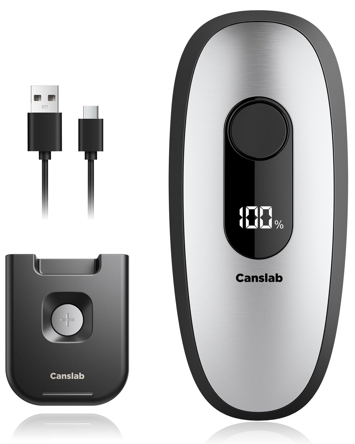 Canslab Iron Rechargeable Electric Can Opener: Wall-Mountable Easy Storage, Smart Auto Stop & LED Battery Track, Hands-Free Operation, Side Cut Smooth Edge, Stainless Steel Professional-Grade Blade