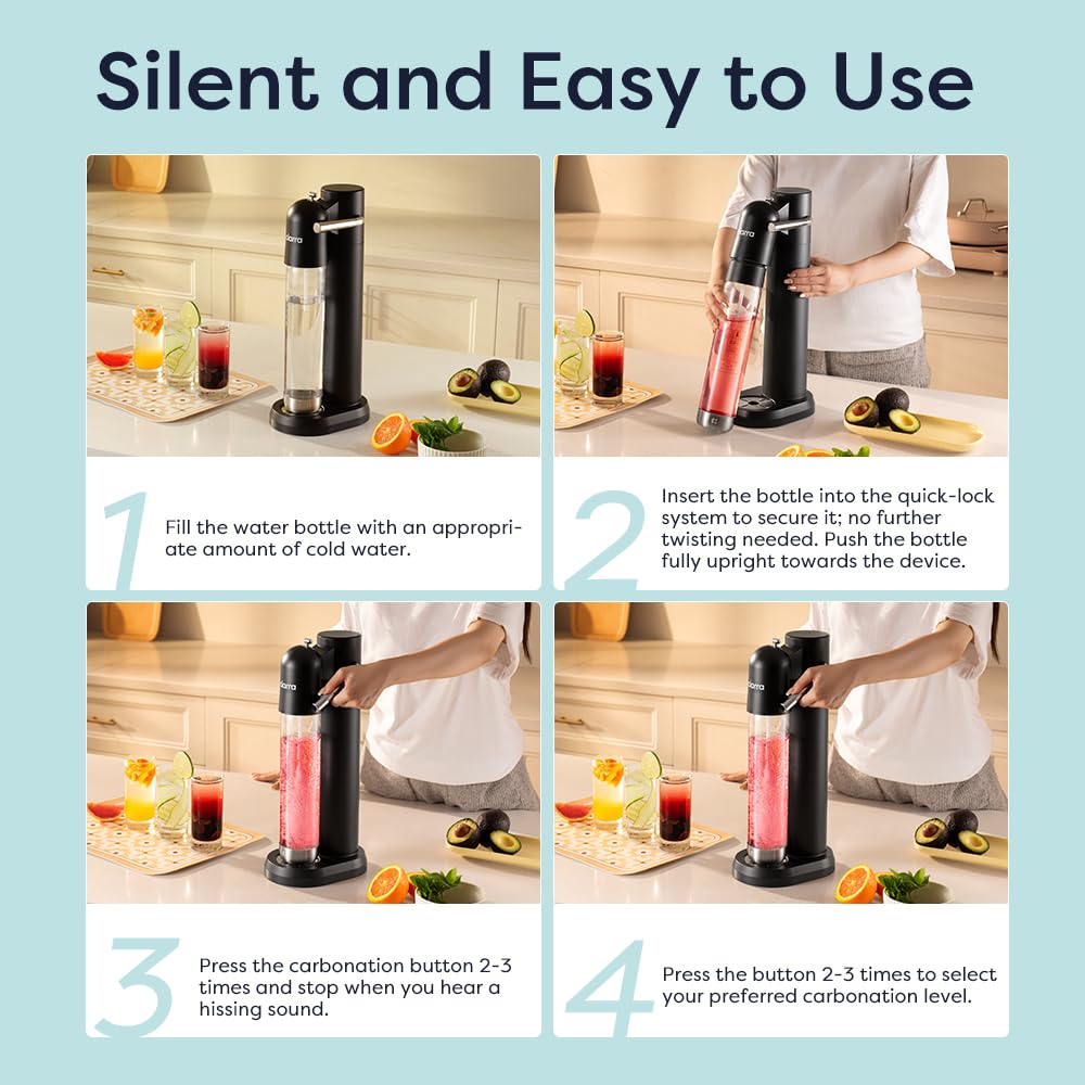 CIARRA Sparkling Water Machine Soda Maker for Home, Soda Streaming with 1L BPA-Free Bottle,Black