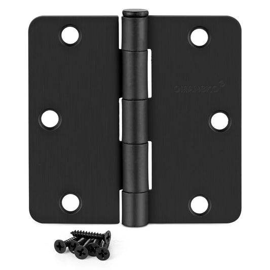 24 Pack 3.5" x 3.5" Black Door Hinges, Matte Black Hinges 3 1/2 Interior Hinges 1/4" Raidus Standard Residential Bedroom Door