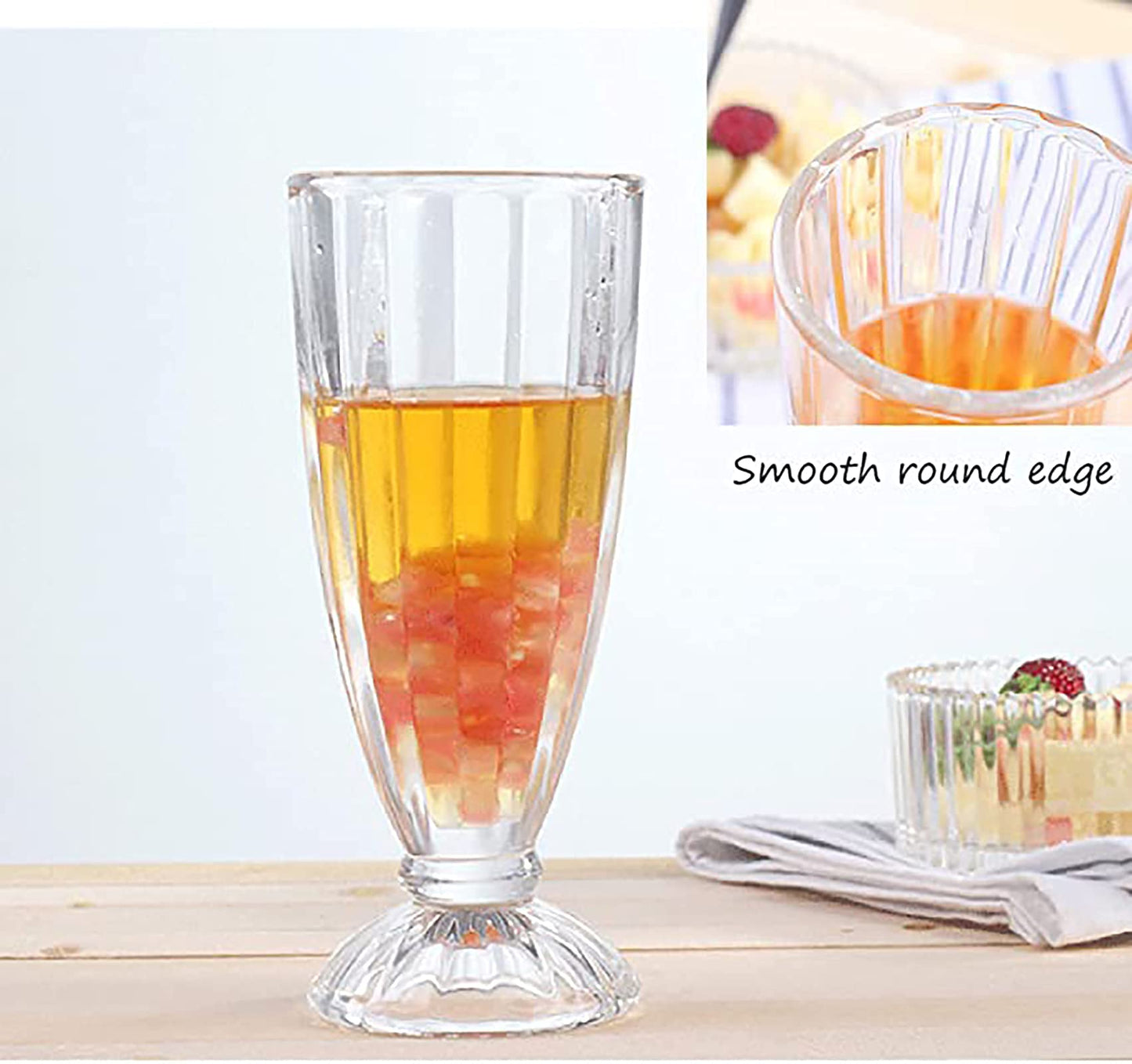Cedilis 6 Pack 12oz Milkshake Glass with 6 Long Metal Spoons,Old Fashioned Soda Glasses, Fountain Classic Glass for Ice Cream, Clear