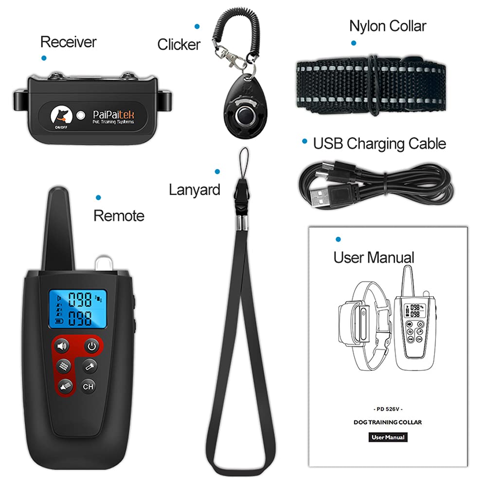 Paipaitek Dog Training Collar No Shock, 3300ft Range Vibrating Dog Collar, IPX7 Waterproof Dog Training Collar with Remote, No Prongs and No Shock, only Sound and Vibration Collar for Training Dogs