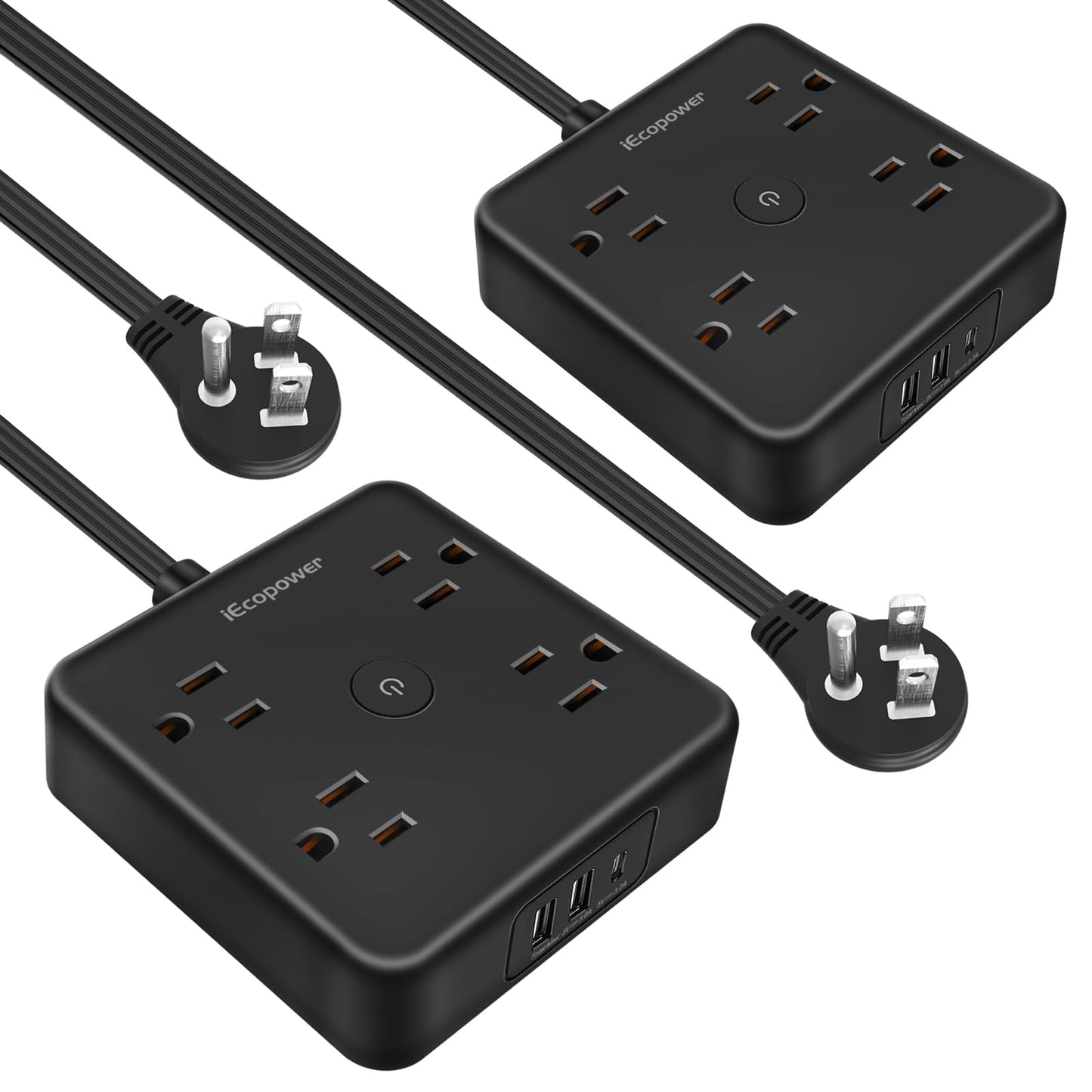 2 Pack Ultra Flat Plug Power Bar,Power Bars with Surge Protection-4 Widely Outlets,6 ft Flat Plug Extension Cord with 3 USB Ports(1 USB C Port),Slim Desk Charging Station,Black