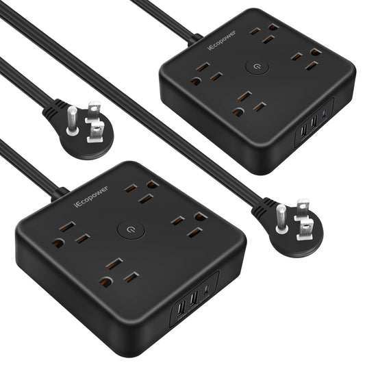 2 Pack Ultra Flat Plug Power Bar,Power Bars with Surge Protection-4 Widely Outlets,6 ft Flat Plug Extension Cord with 3 USB Ports(1 USB C Port),Slim Desk Charging Station,Black