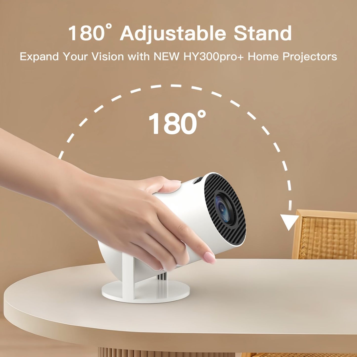 LYNCAST Mini Projector with WiFi 6 and Bluetooth 5.4, Built-in Android 14, Auto Keystone, Portable Smart Projecteur [2026 Upgrade HY300pro+] Small Movie Projector OptiBarrel 500, White