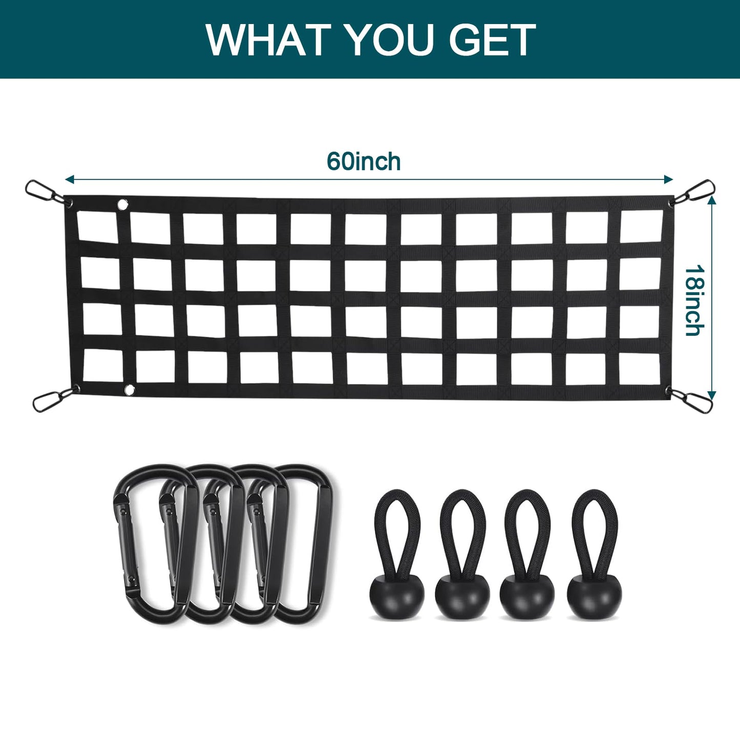 Tailgate Net for Pickup Truck Bed - Cargo Trucks Bed Divider for Full Size Truck 60'' x 18'' (Black) - Bully Mesh Tail gate Competible with Chevy, Ford, Tacoma, Toyota, Ram