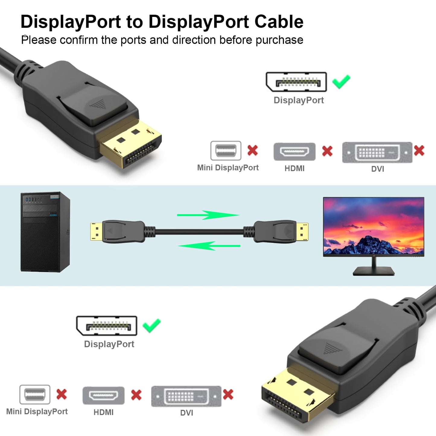 [VESA Certified] BENFEI DisplayPort to DisplayPort 6 Feet Cable 5 Pack, DP to DP Male to Male Cable Gold-Plated Cord, Supports 8K@60Hz, 4K@144Hz 120Hz, 2K@240Hz Compatible for Lenovo, Dell, HP, ASUS